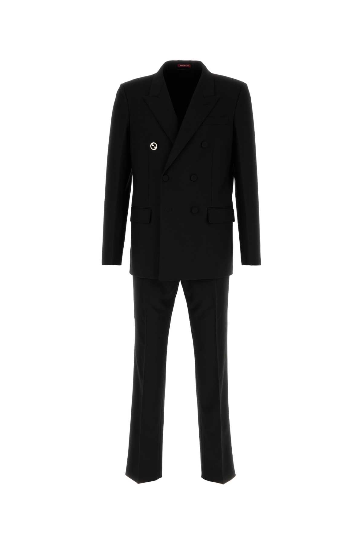 美品 L グッチ シルク ウール スカートスーツ 黒 イタリア製 40