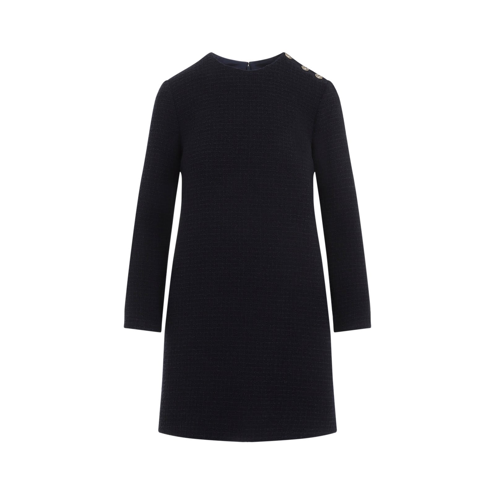 damier boucle long-sleeve dress