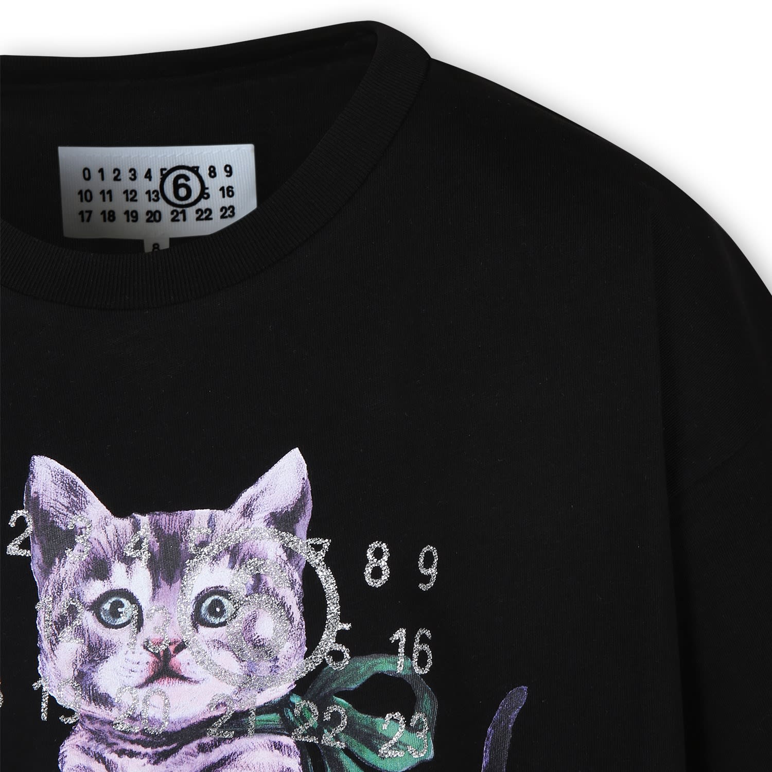 MM6 Maison Margiela Black T-shirt For Girl With Cat Print