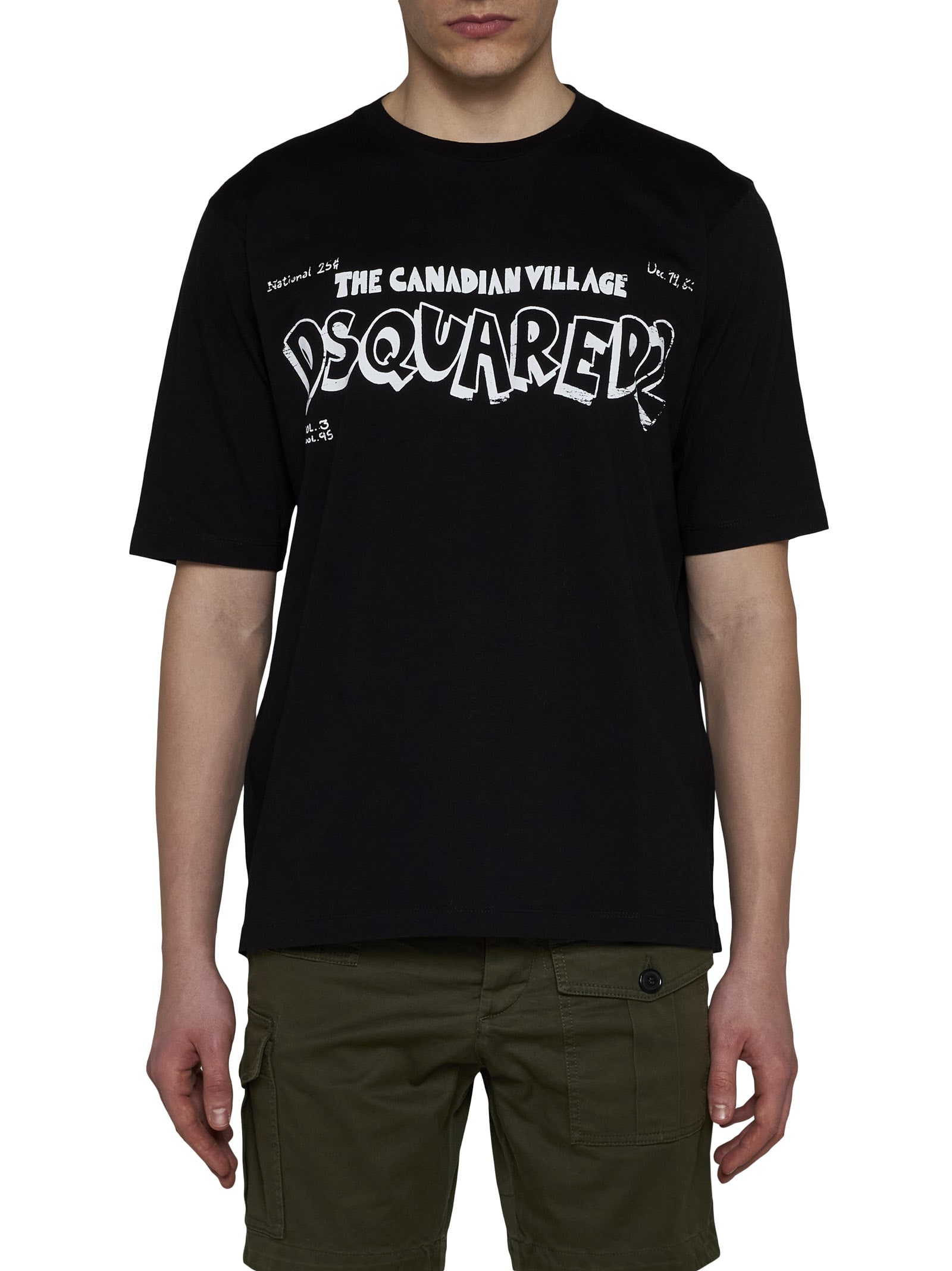 関税込 DSQUARED2 プリントTシャツ メンズ The Canadian Village Dsquared2 Crewneck T-shirt With Canadian Village Print