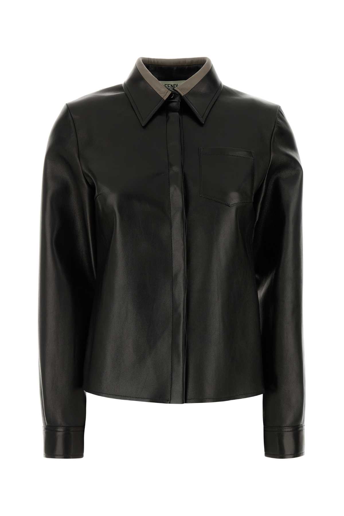 レザージャケット・コート FENDI FW24 Black nappa leather shirt (FPT656VQP F0GME) Fendi Black Nappa Leather Shirt | italist