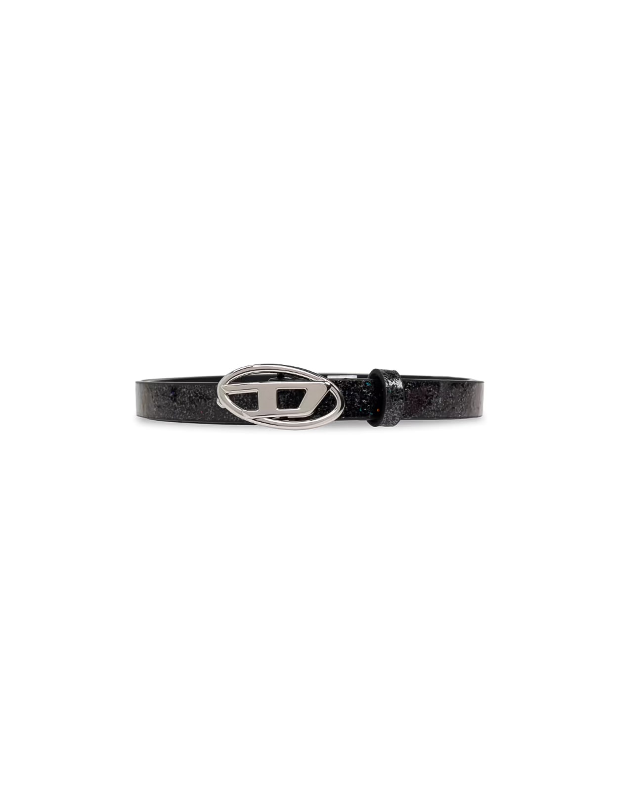 【国内発送★DIESEL】B-1dr 15/Slim belt with glittered finish Diesel B-1dr 15 Belt In Glossy Black Glitter Leather