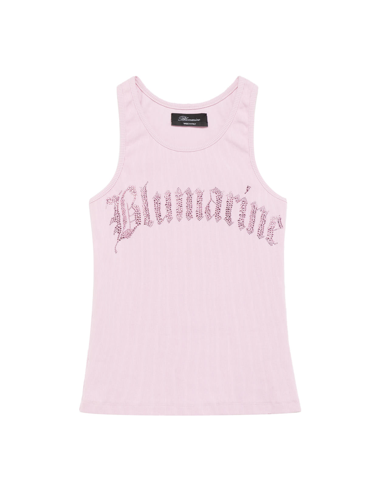 Blumarine Pink Top With Rhinestone Embroidered Logo