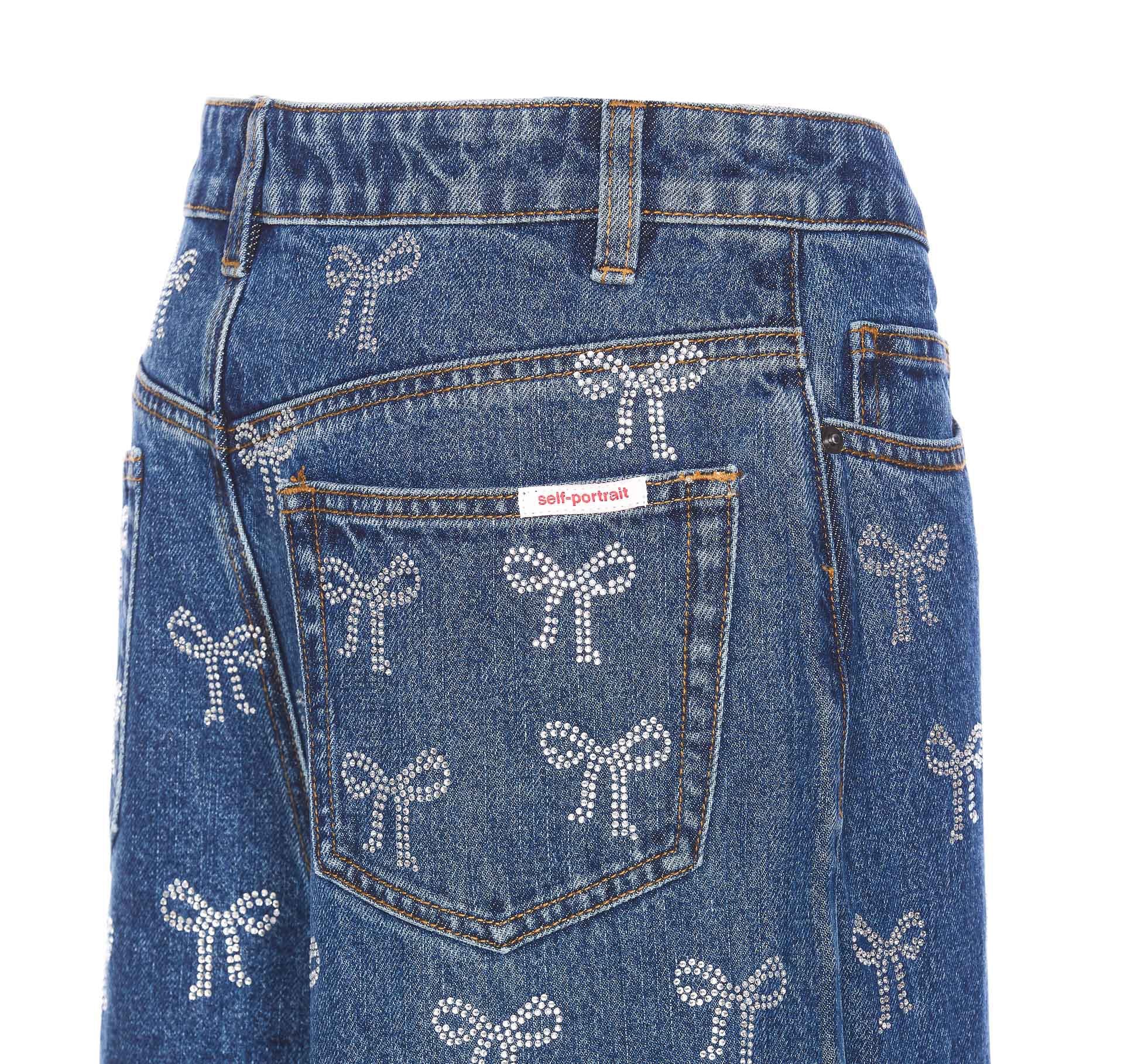 self-portrait Rhinestone Bow Denim Jeans | italist