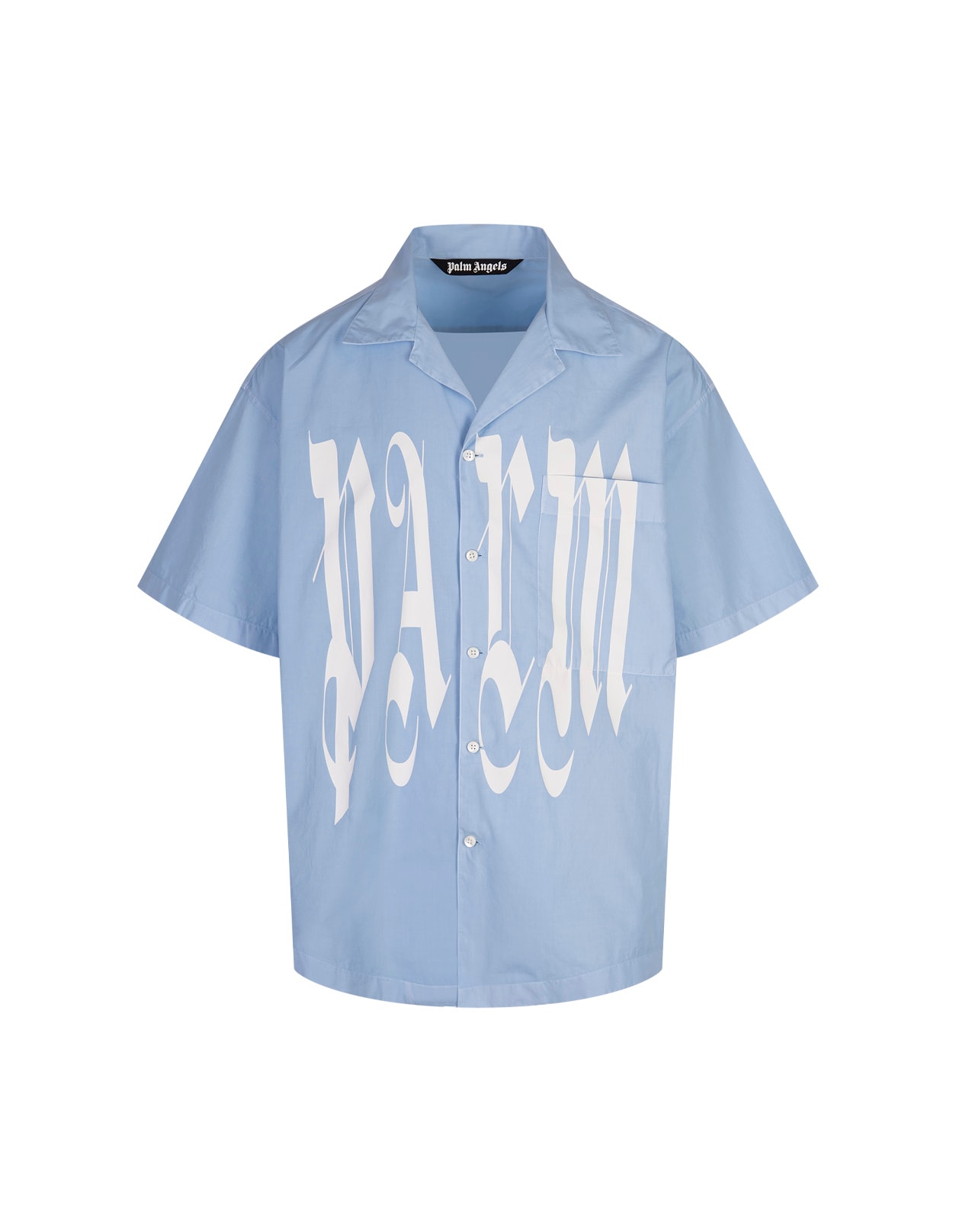 Palm Angels Light Blue Gothic Logo Oversize Shirt | italist