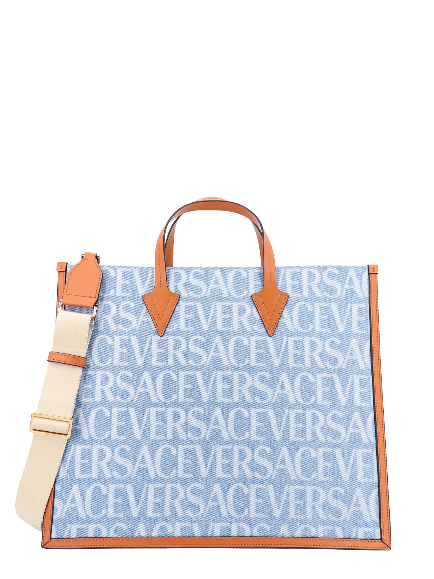 Versace Canvas Logo Print Messenger Bag