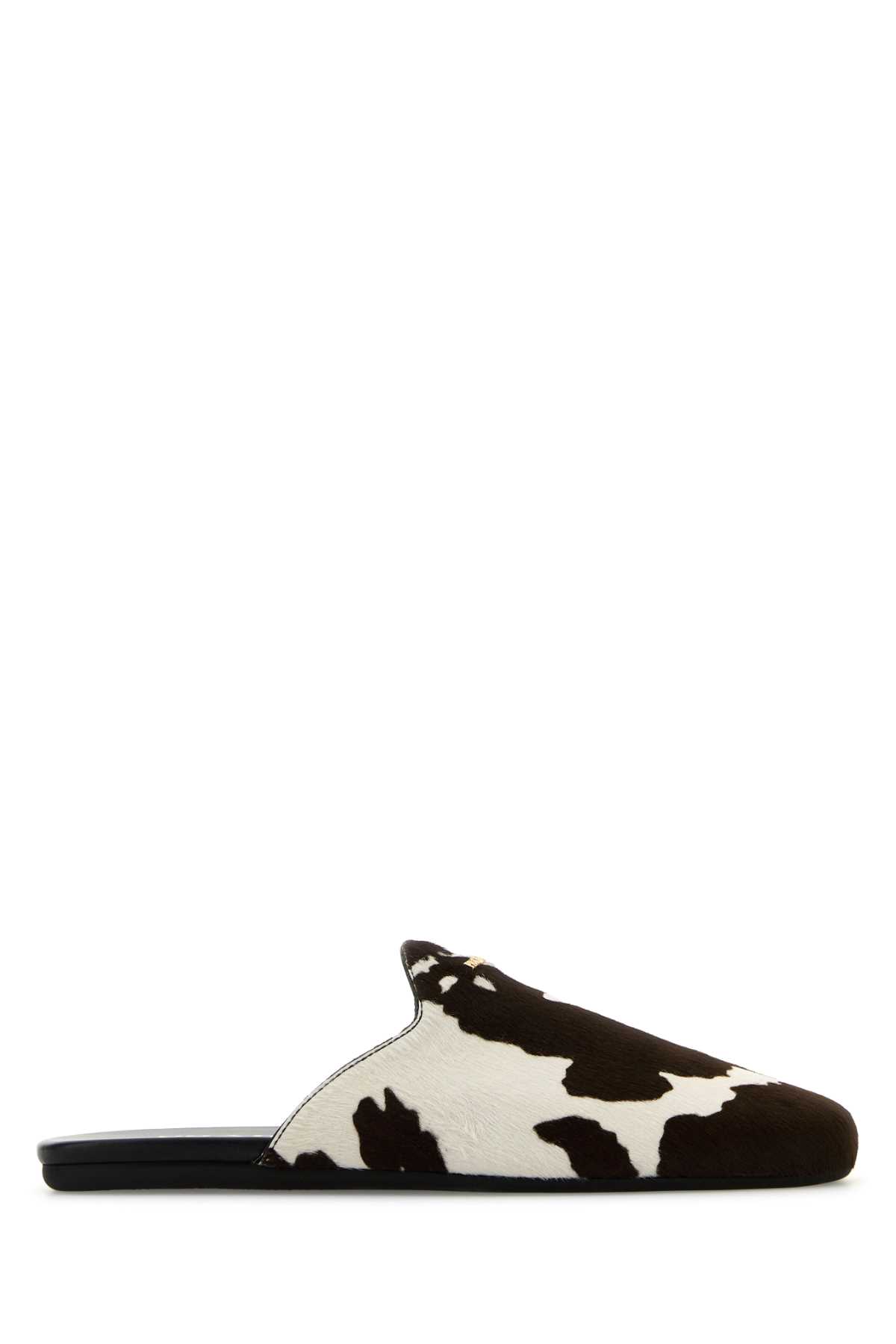 スリッポン PRADA PRINTED CALF HAIR SLIPPERS Prada Leopard Print Calf Hair Smoking Slippers Brown Size