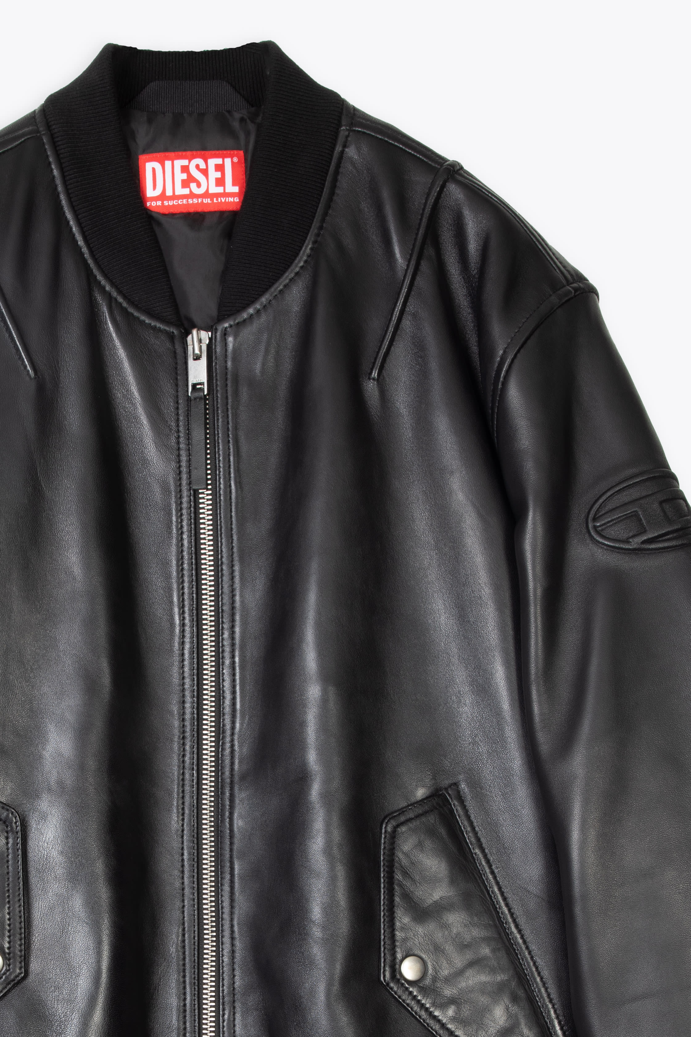 Diesel L-pritts Giacca Black Leather Bomber Jacket - L Pritts