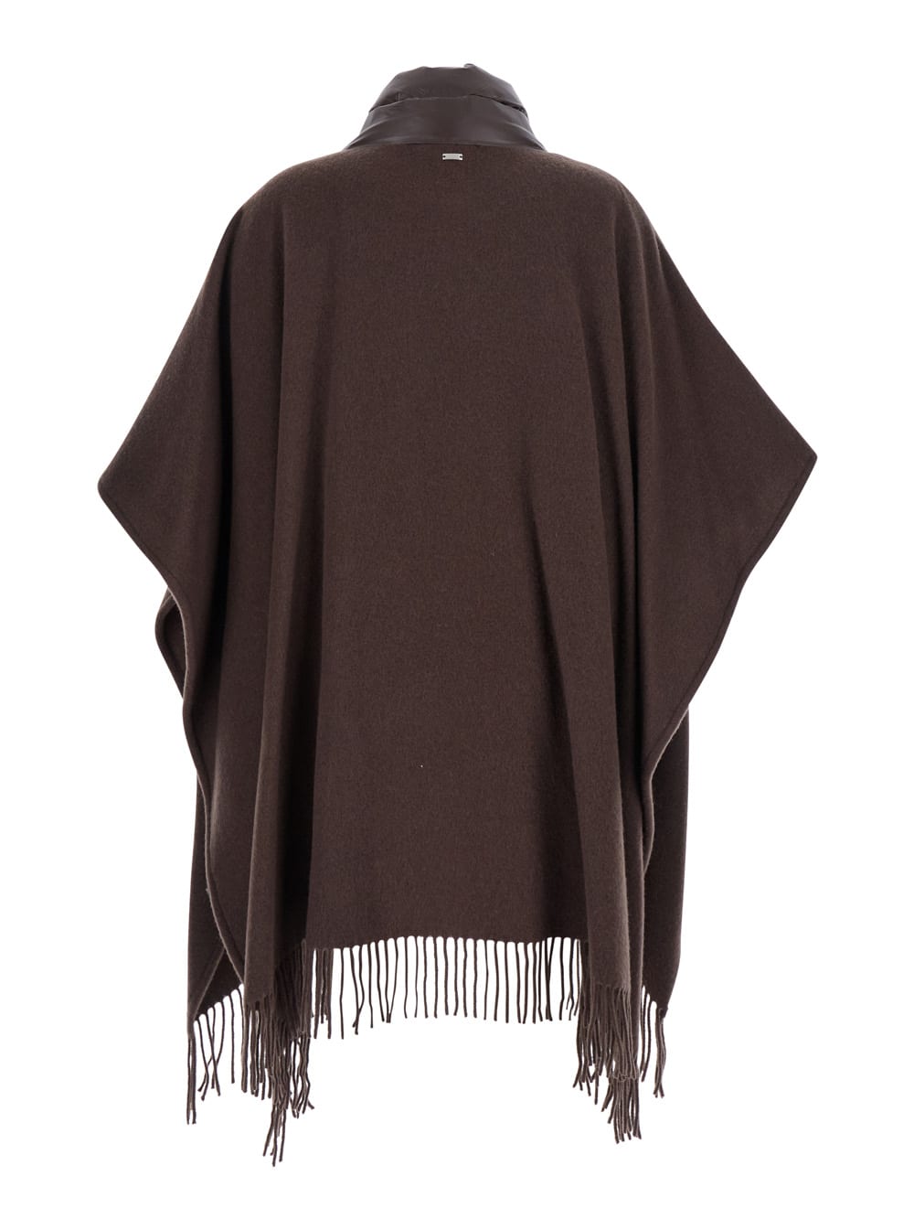 【関税＆送料込み】Herno Brown Cape With Drawstring Collar Herno Brown Cape With Drawstring Collar And Fringed Hem In