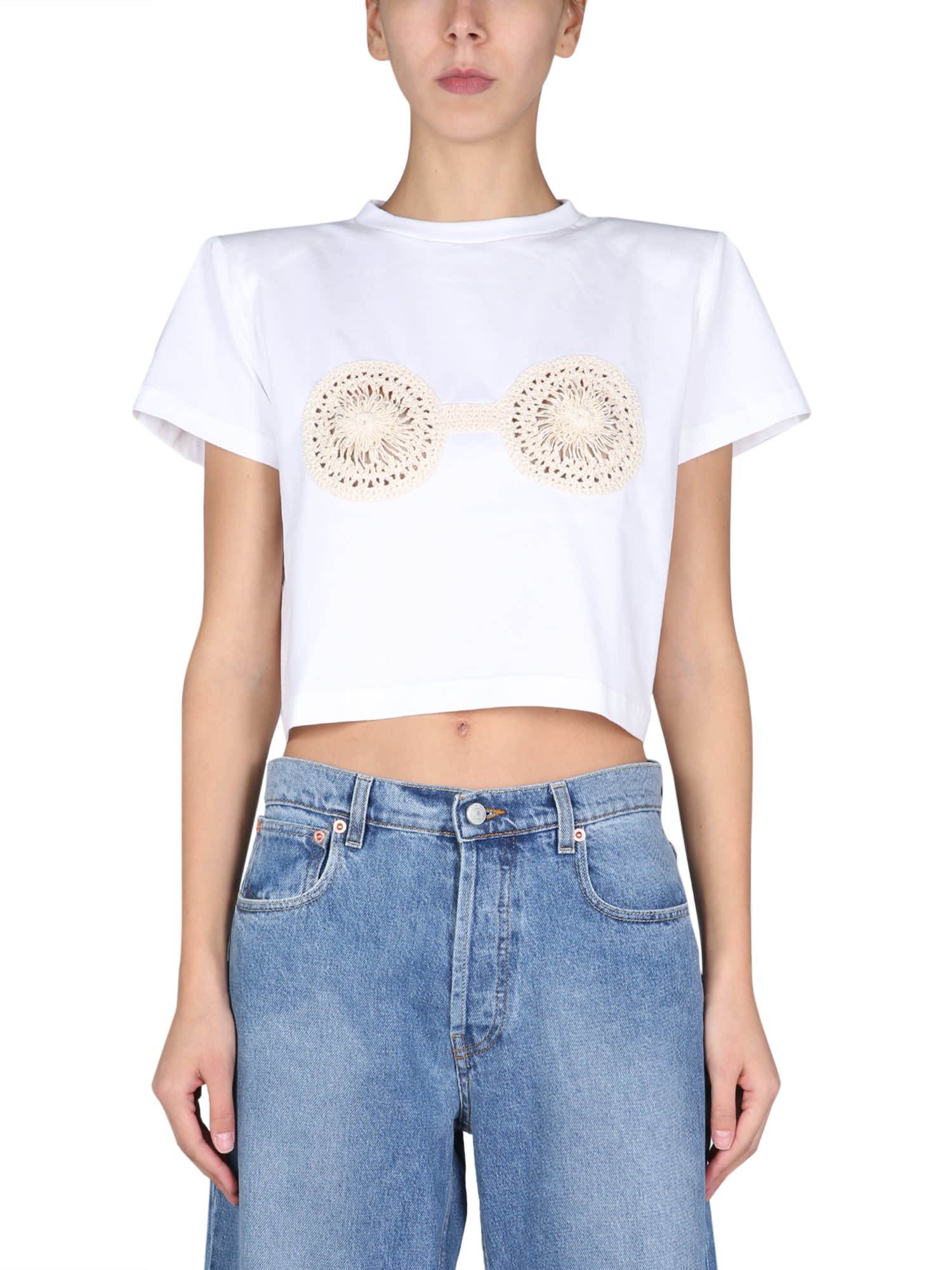 Tシャツ・カットソー Magda Butrym T-Shirt With Crochet Bra Magda Butrym: White Crochet Bra T-Shirt | SSENSE