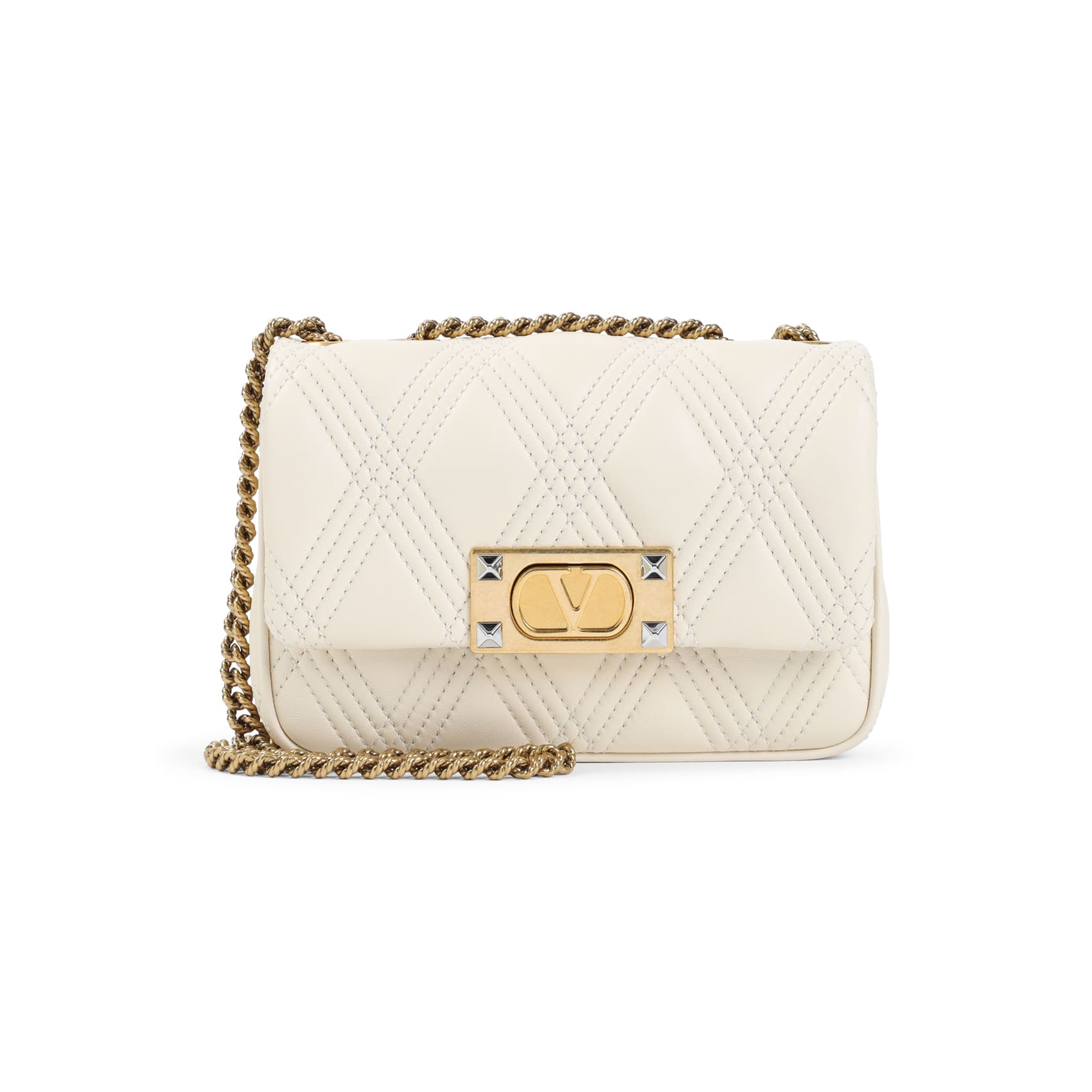 Valentino Garavani White Leather Quiltie 67 Shoulder Bag