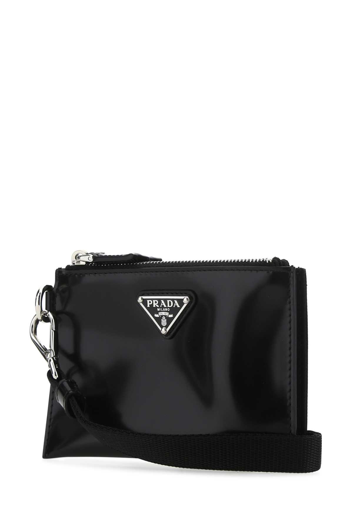 カードケース・名刺入れ Prada Black Leather Card Holder PRADA サフィアーノトライアングル 小銭入れ付きカードケース 黒