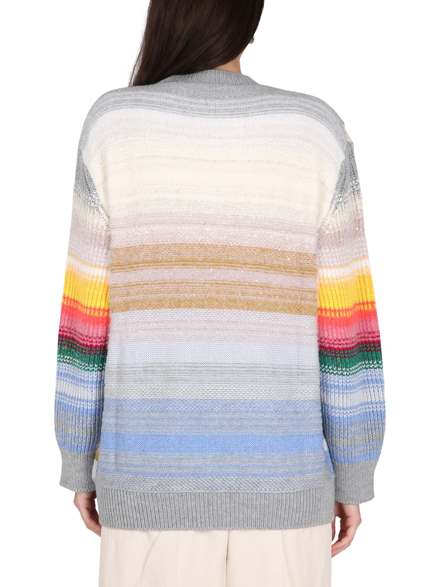 Versace La Greca Rainbow Monogram Wool Blend Sweater Multicolor