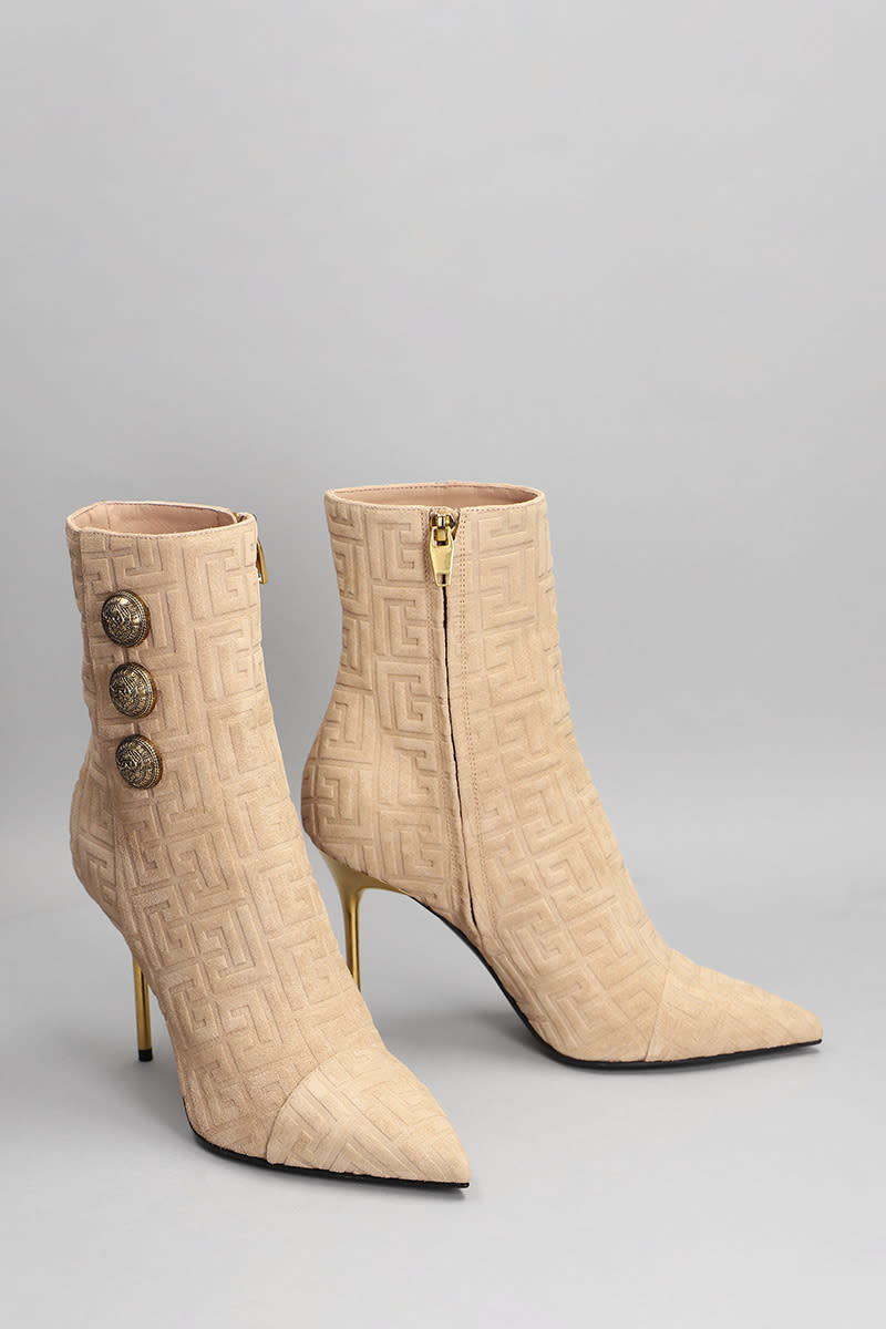 Balmain Roni Monogram Ankle Boots In Beige