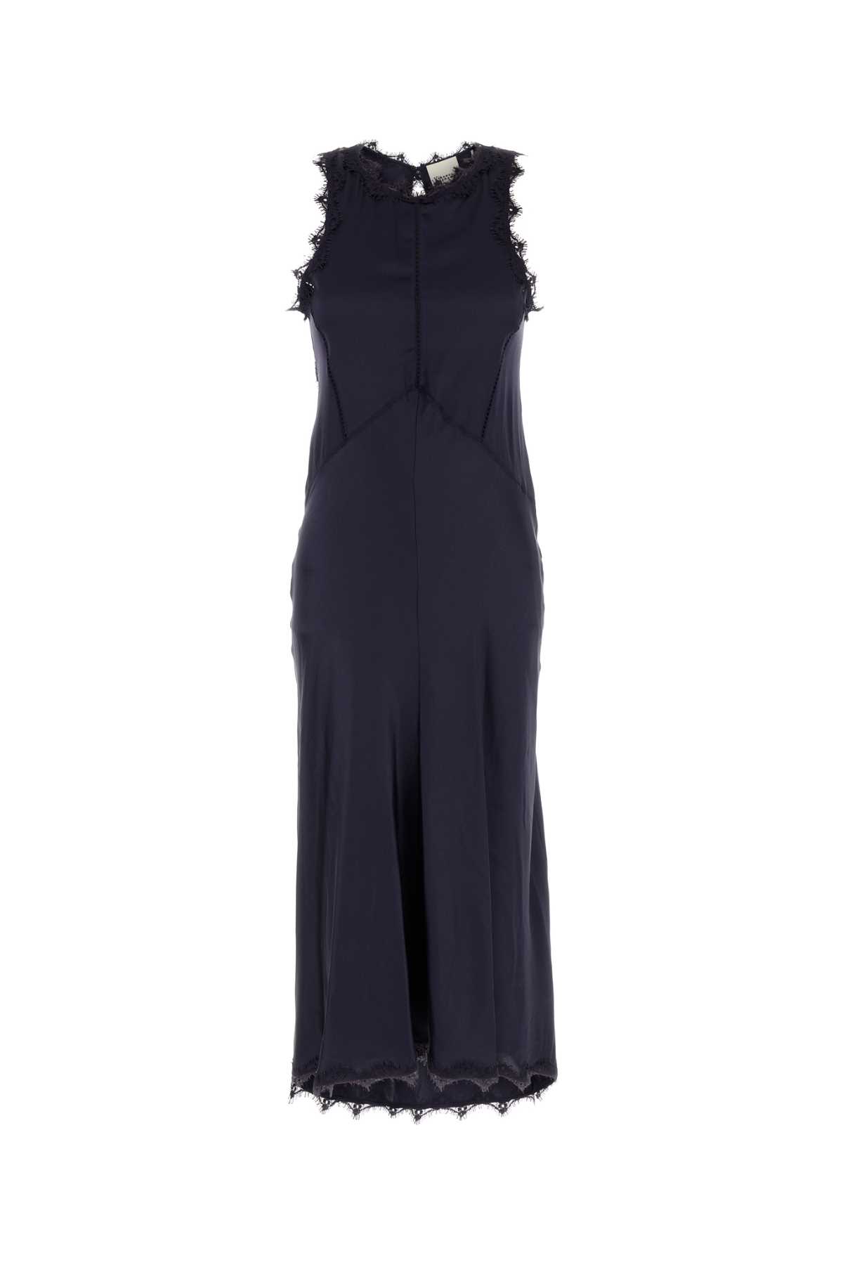ワンピース ISABEL MARANT Midnight Blue Satin Jadelia Dress ISABEL MARANT Jadelia lace and pointelle-trimmed silk-blend
