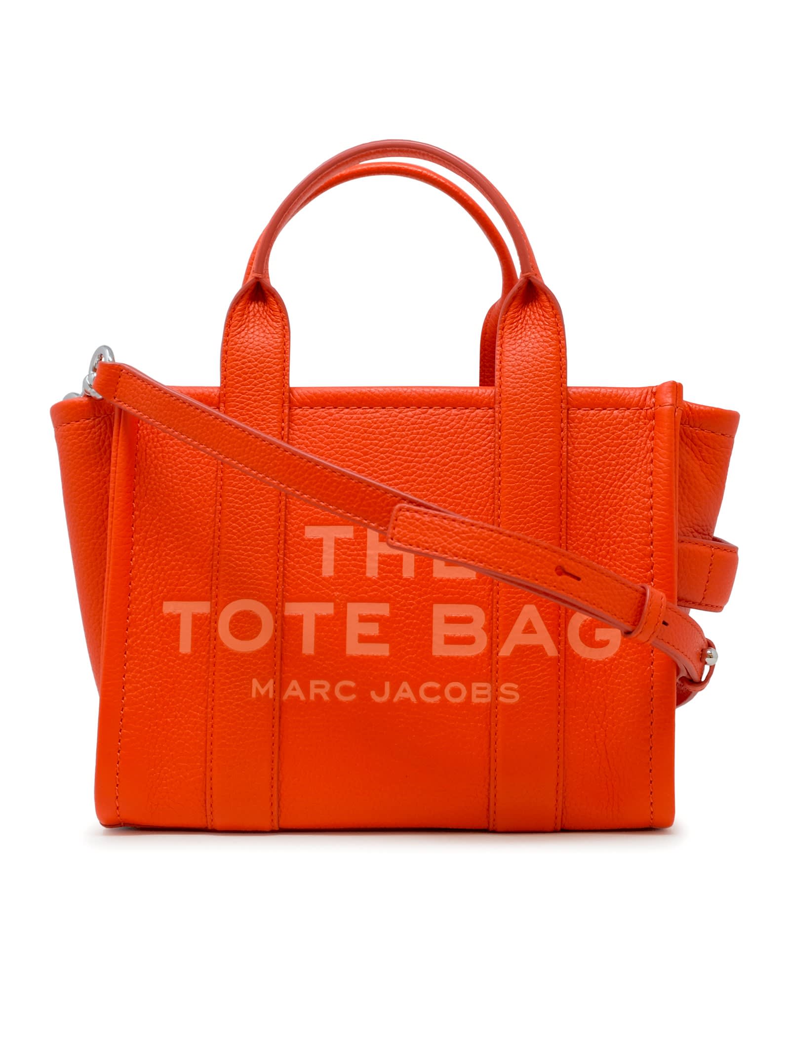 Marc Jacobs Electric Orange Leather The Small Tote Bag | italist