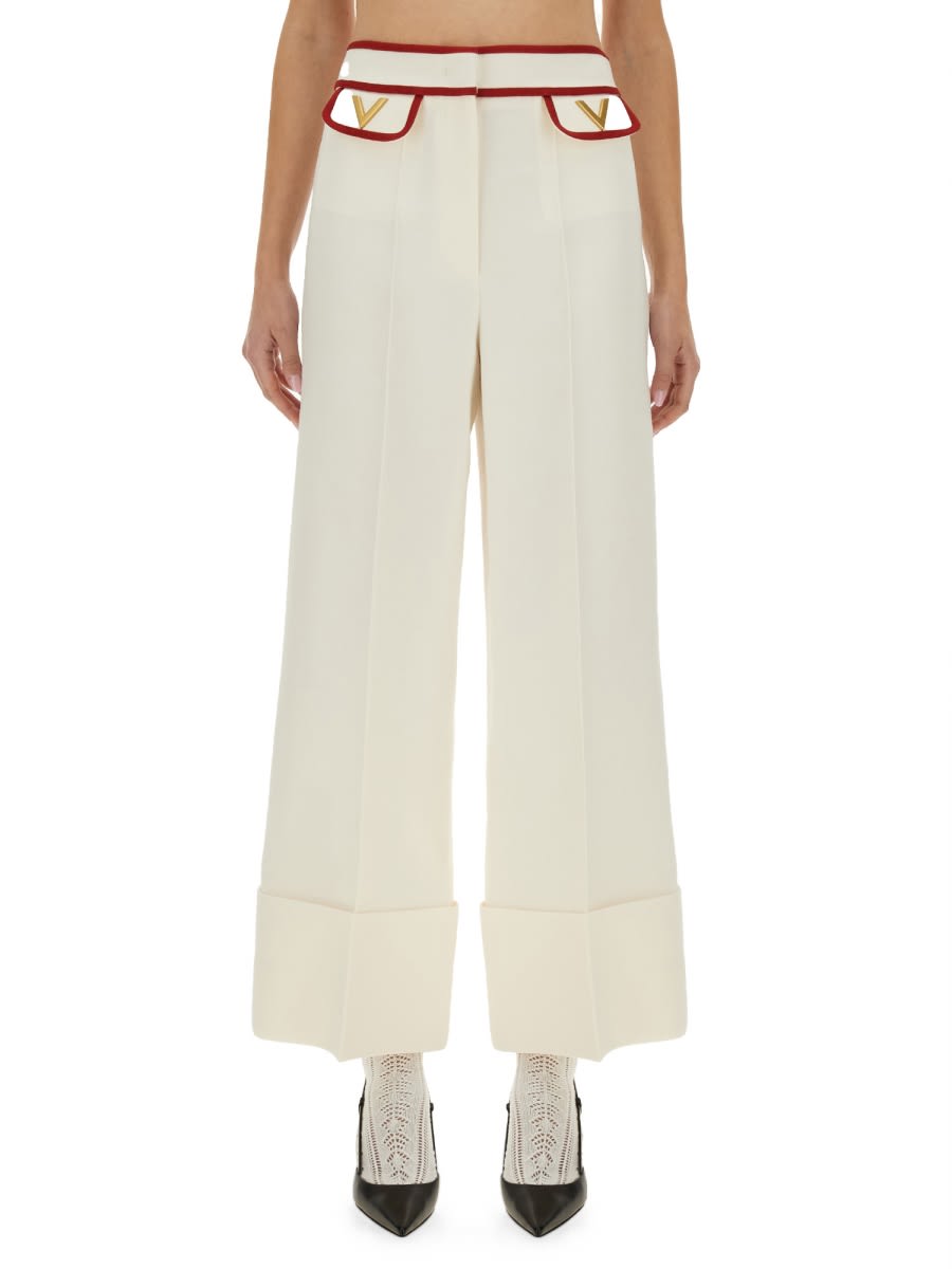 パンツ VALENTINO FW25 CREPE COUTURE PANTS (7B3RB6541CF AS0) Crepe Couture Pants for Woman in Ivory/red | Valentino US