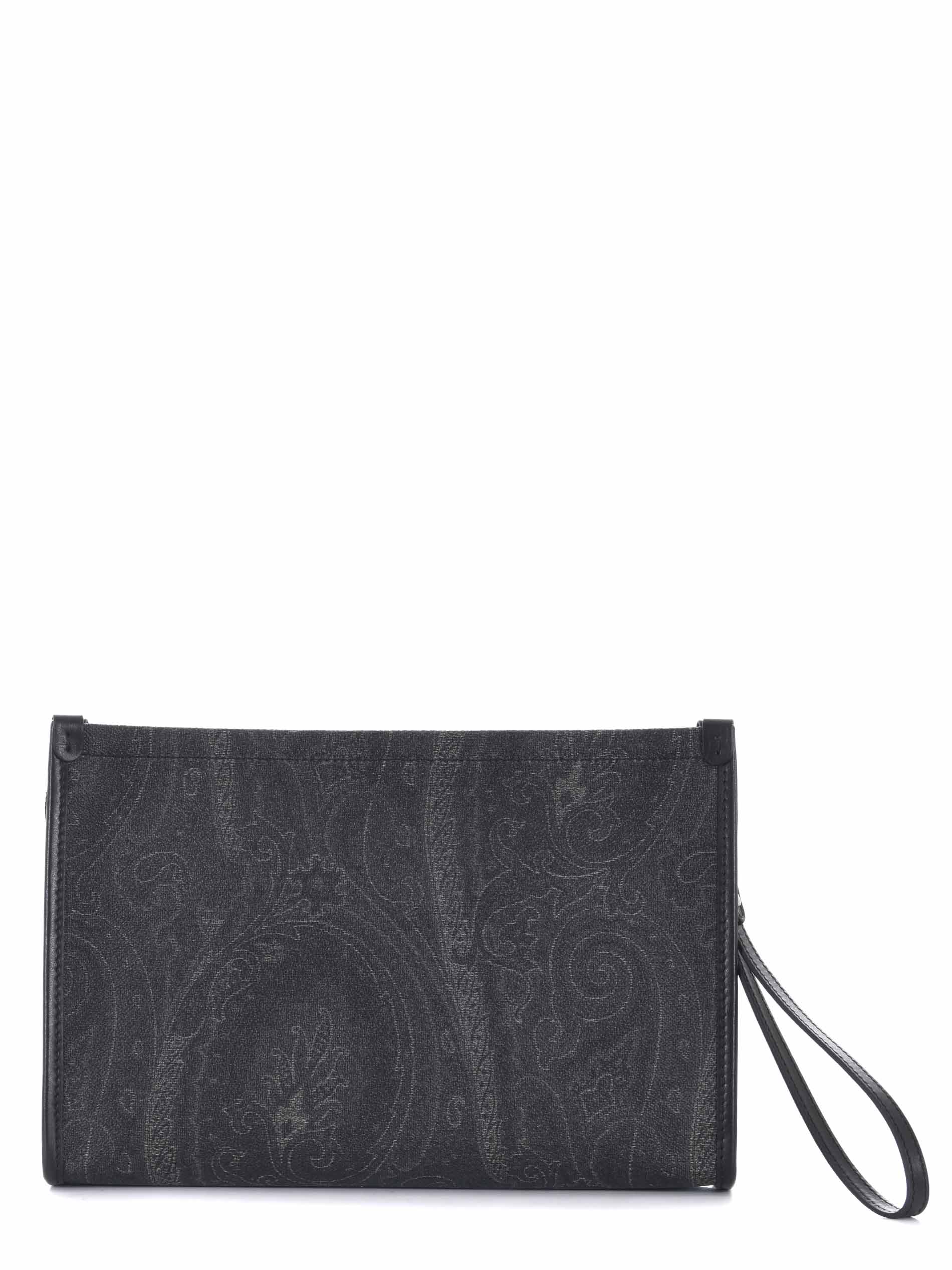 Etro Medium Black Paisley Pouch With Pegasus | italist