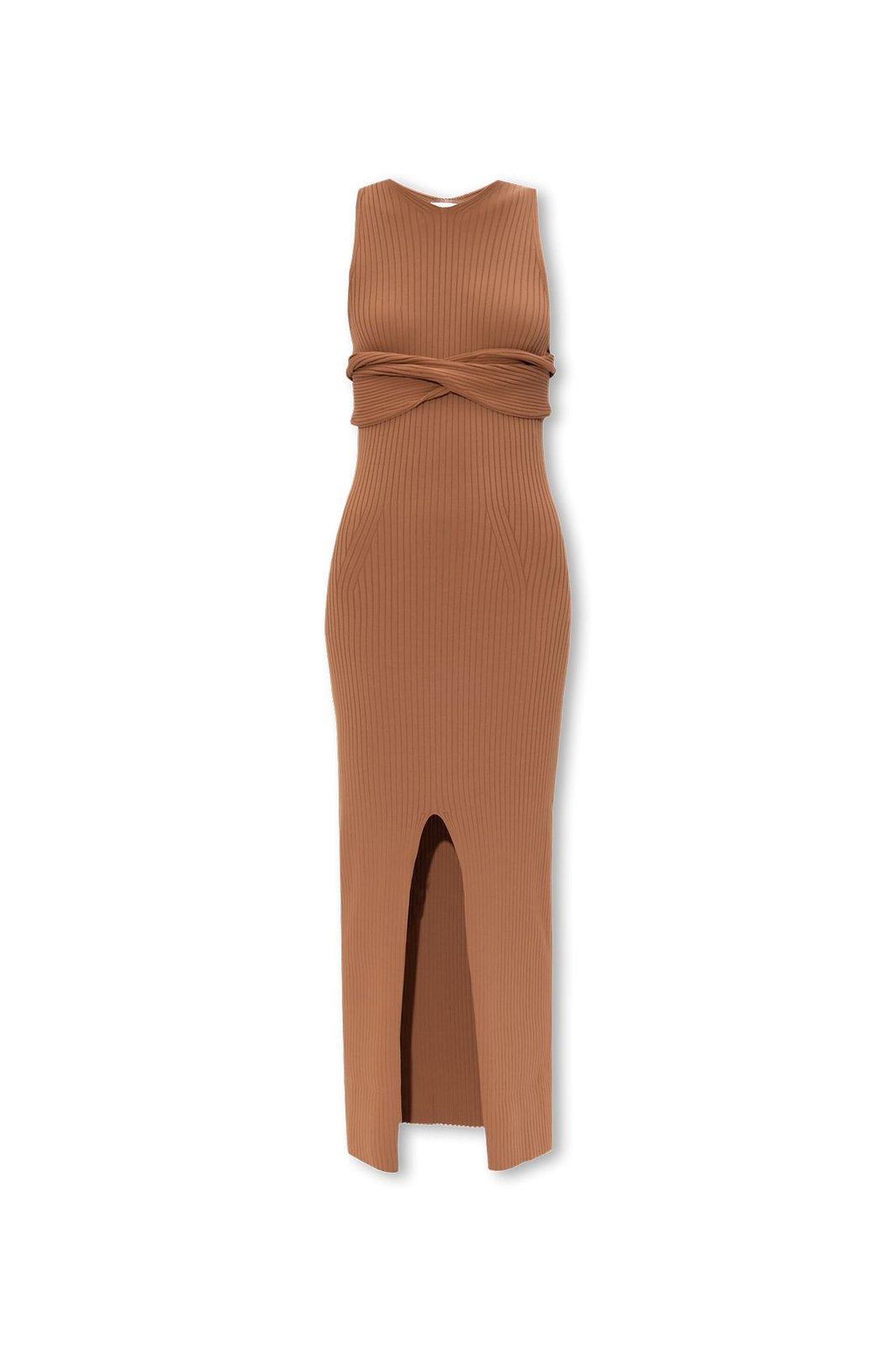 twist-detailed ribbed-knit sleeveless dress