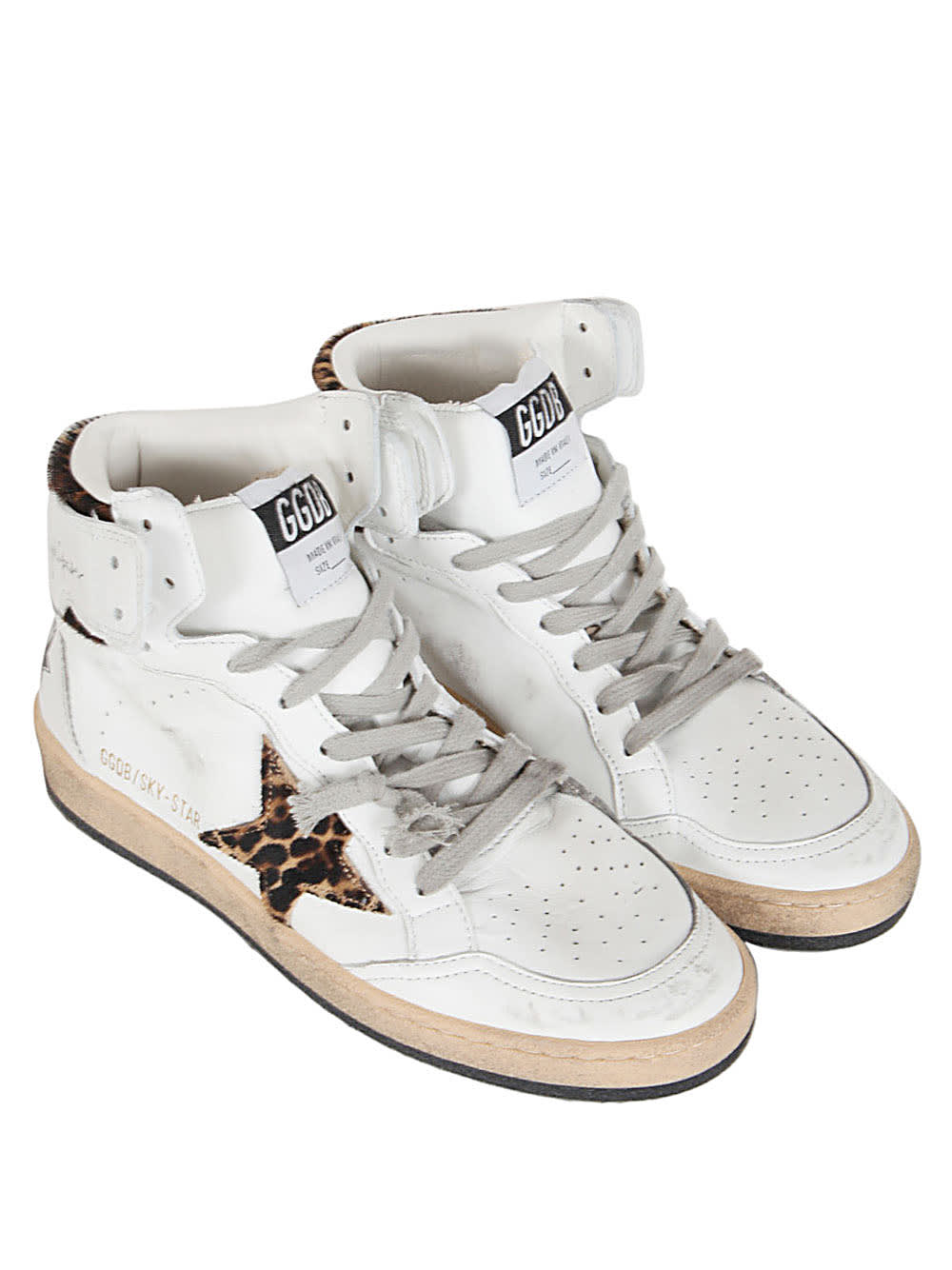 Sky-Star distressed printed leather high-top sneakers