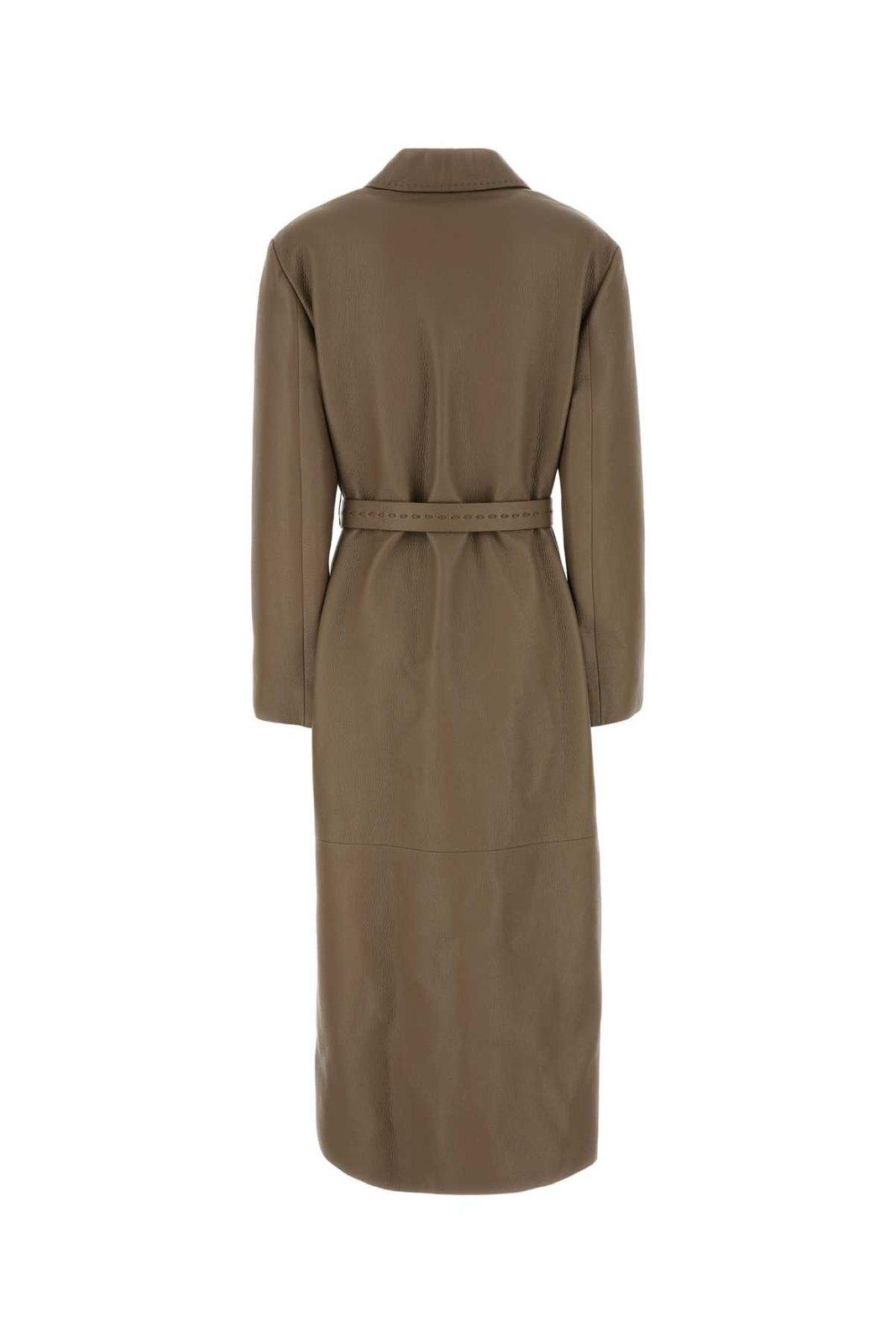 レザージャケット・コート Fendi Mid-Length Lambskin Overcoat With Belted Waist Fendi Belted Waist Leather Coat | italist