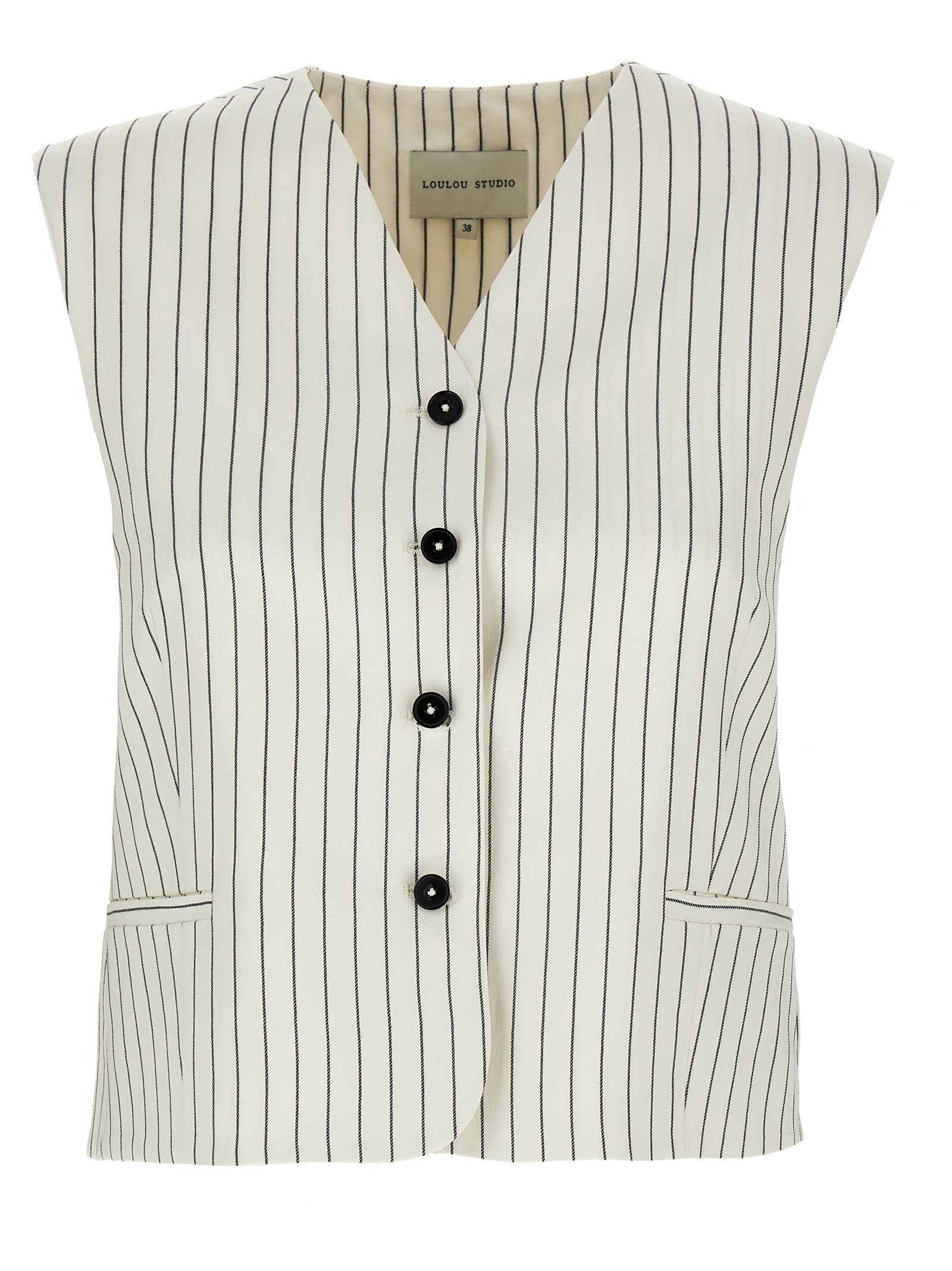 ベスト・ジレ Loulou Studio SS25 'Vanua' vest (VANUA IVORY BLACK STRIPES) Ivory and black striped vest Loulou studio - women - LOULOU