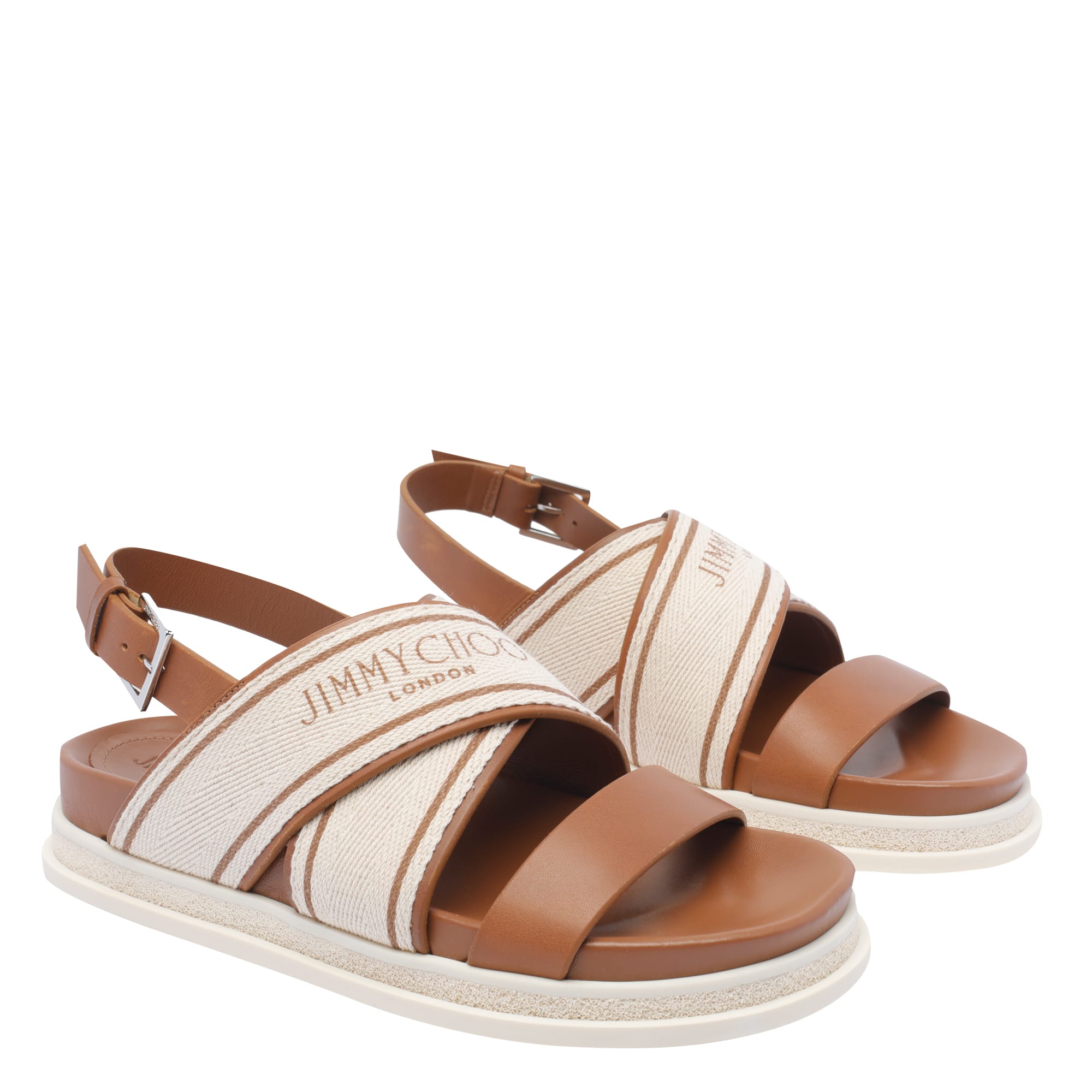 サンダル・ミュール JIMMY CHOO Women Sandals JOA FLATFQTTAN LATTE BROWN Jimmy Choo Joa Flat Sandal Tan/Latte