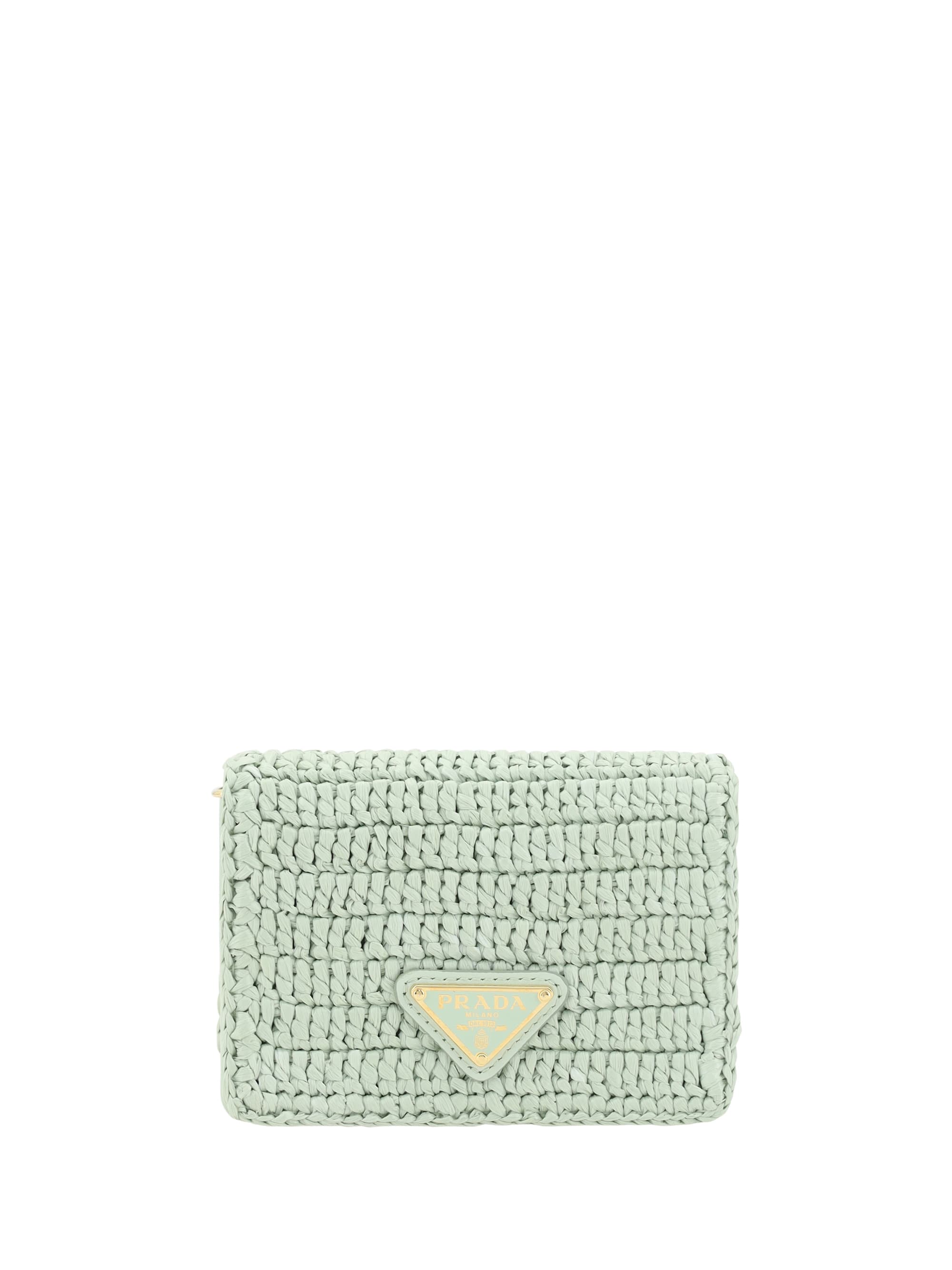 財布・小物その他 PRADA Olive Green Raffia Card Holder Olive Green Crochet Card Holder With Shoulder Strap | PRADA