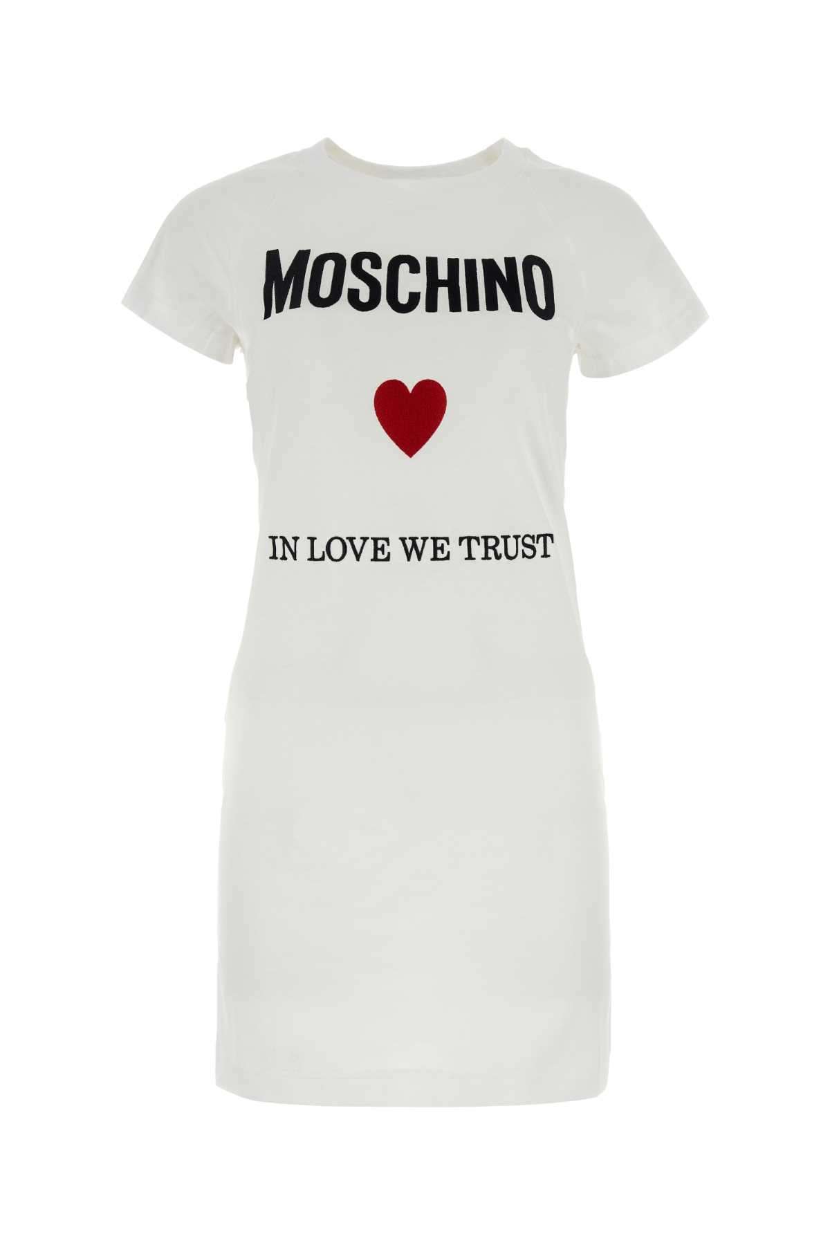 Moschino Women s logo embroidered Cotton T Shirt Dress White Casual Dresses