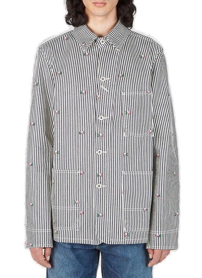 KENZO Mixed Pinstripe Denim Workwear Jacket in Blue for Men