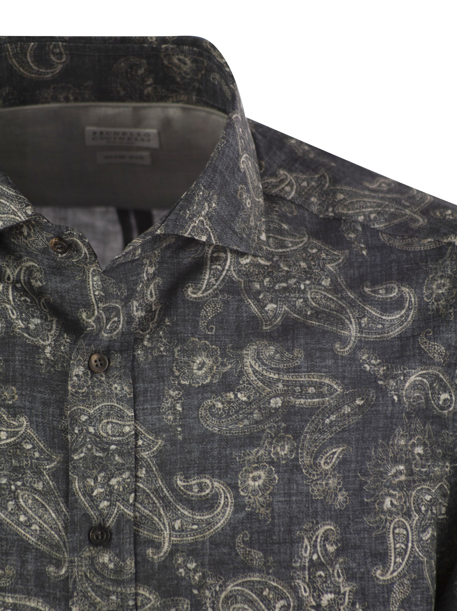 Tシャツ・カットソー BRUNELLO CUCINELLI Slim fit cotton Paisley canvas shirt Brunello Cucinelli Slim Fit Cotton Paisley Canvas Shirt