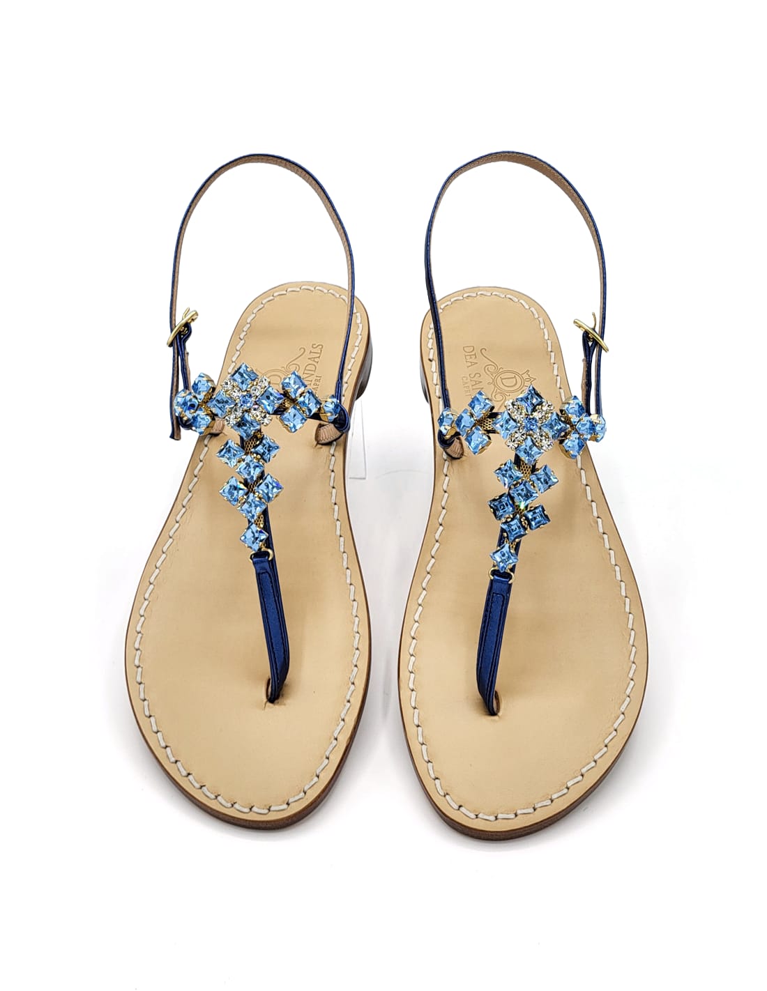 Dea Sandals Navy Blue Capri Square Jewel Sandals | italist