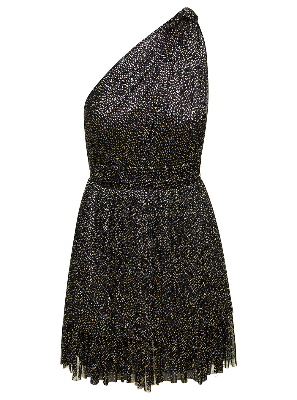 'chicago' mini black one-shoulder dress with polka-dots in polyester woman