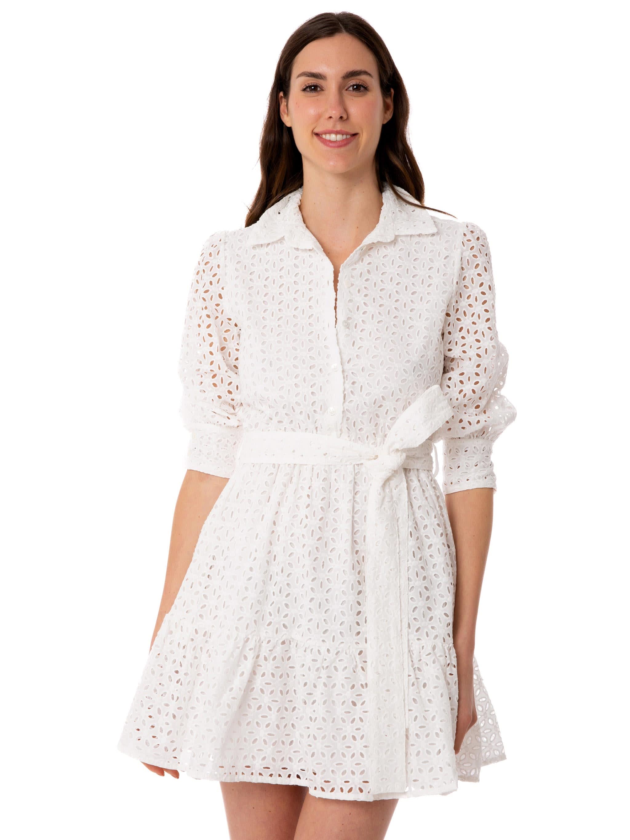 white cotton short dress daisi with embroideries