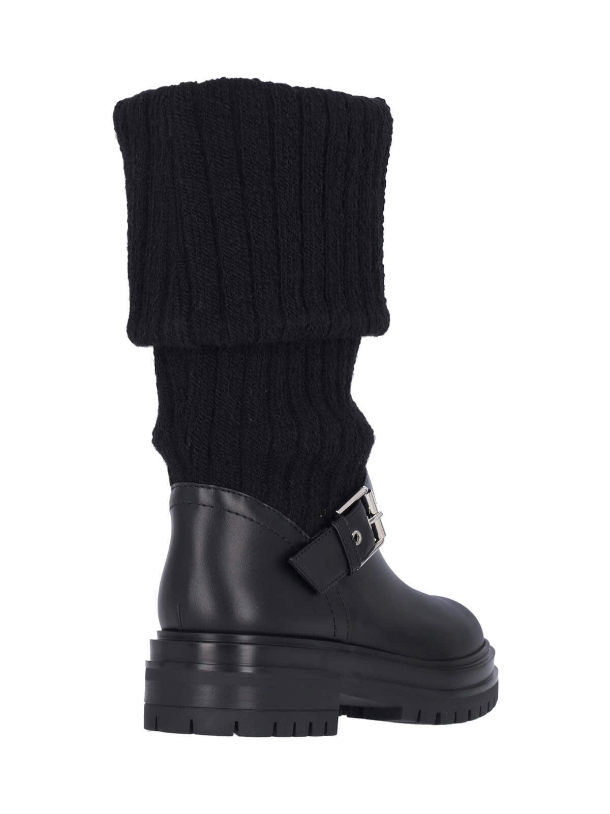 ロングブーツ GIANVITO ROSSI Black Leather And Fabric Thurso Boots Gianvito Rossi Thurso Knit & Leather Boots | Saks Fifth Avenue