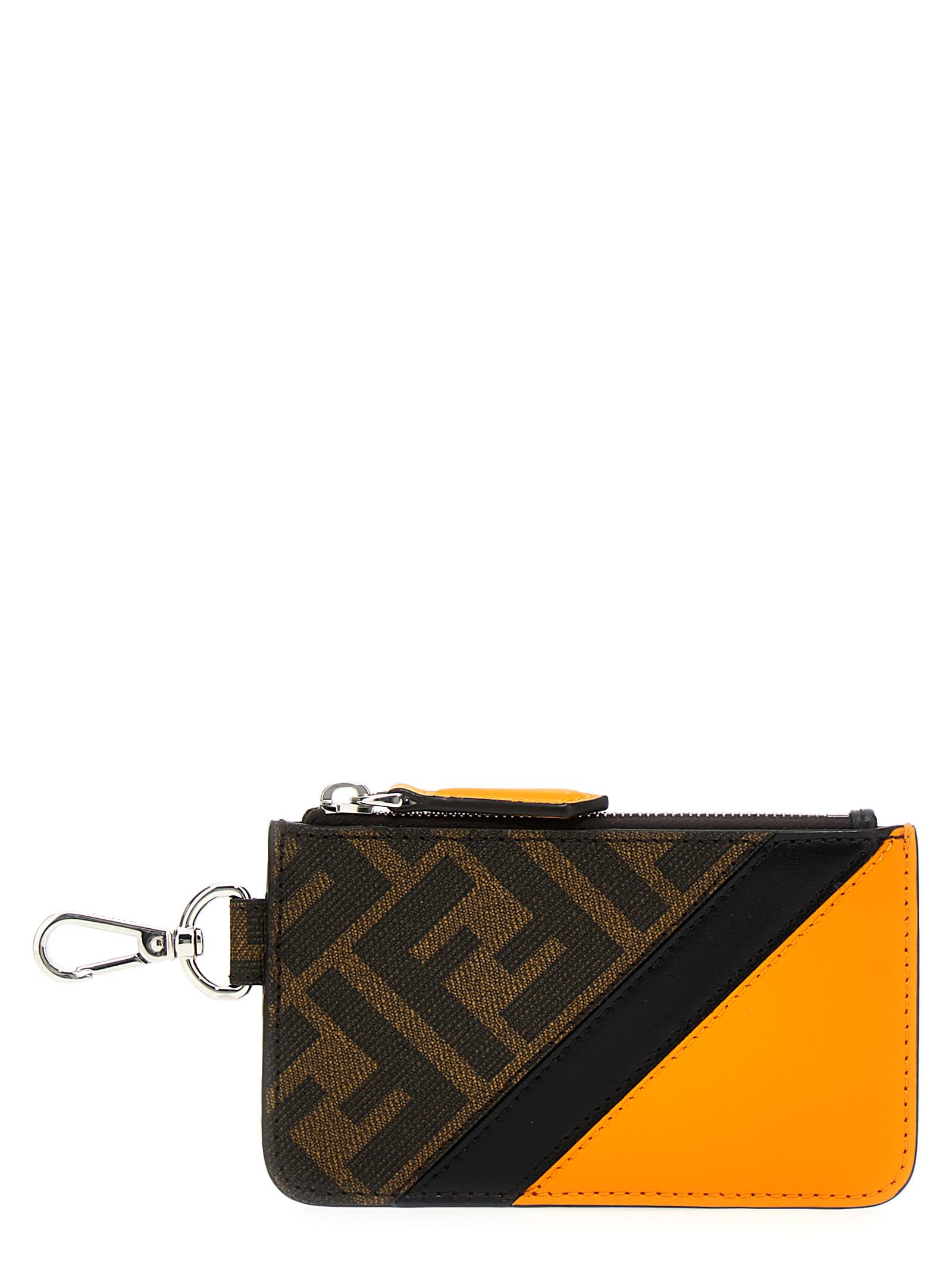 Fendi FF Diagonal coated cotton and leather credit card holder