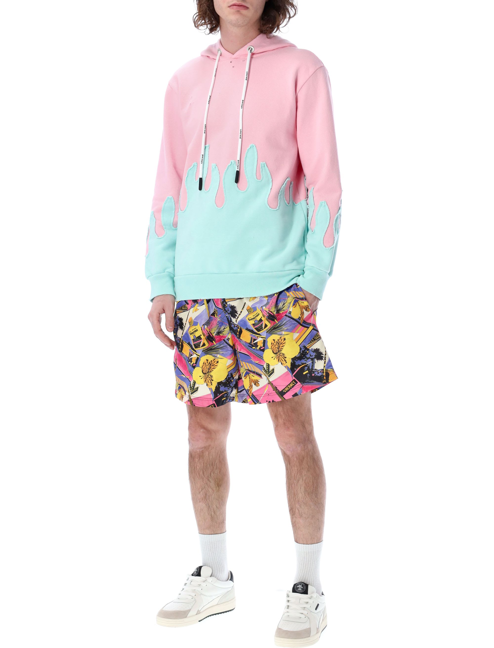 ★韓国の人気★【Palm Angels】★LAYERED FLAMES HOODI.E★ Palm Angels Layered Flames Drawstring Hoodie | Pink
