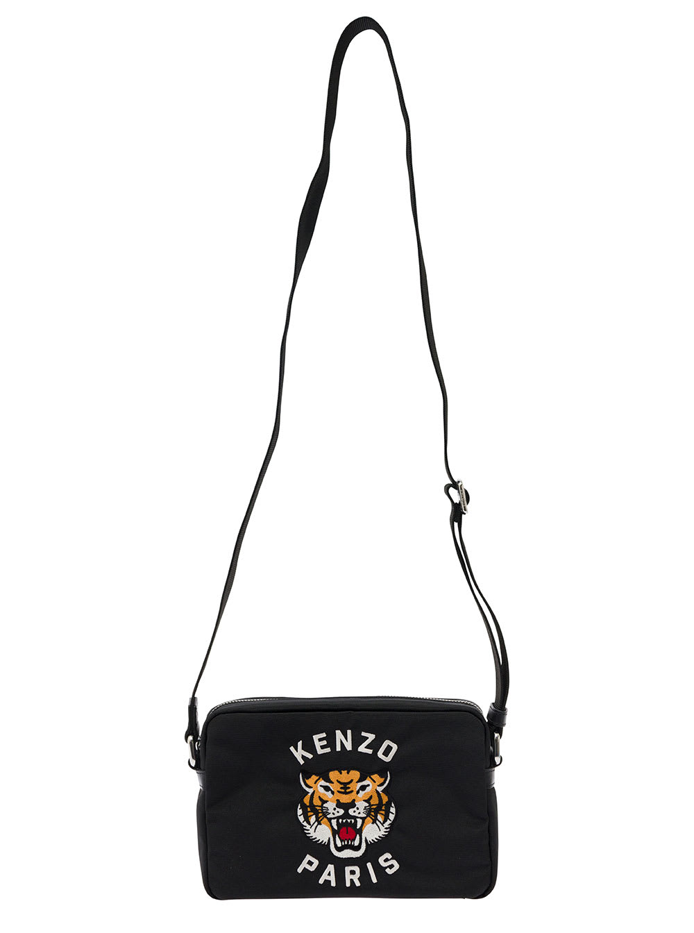 kenzo Varsity' Black Crossbody Bag With Tiger Embroidery In