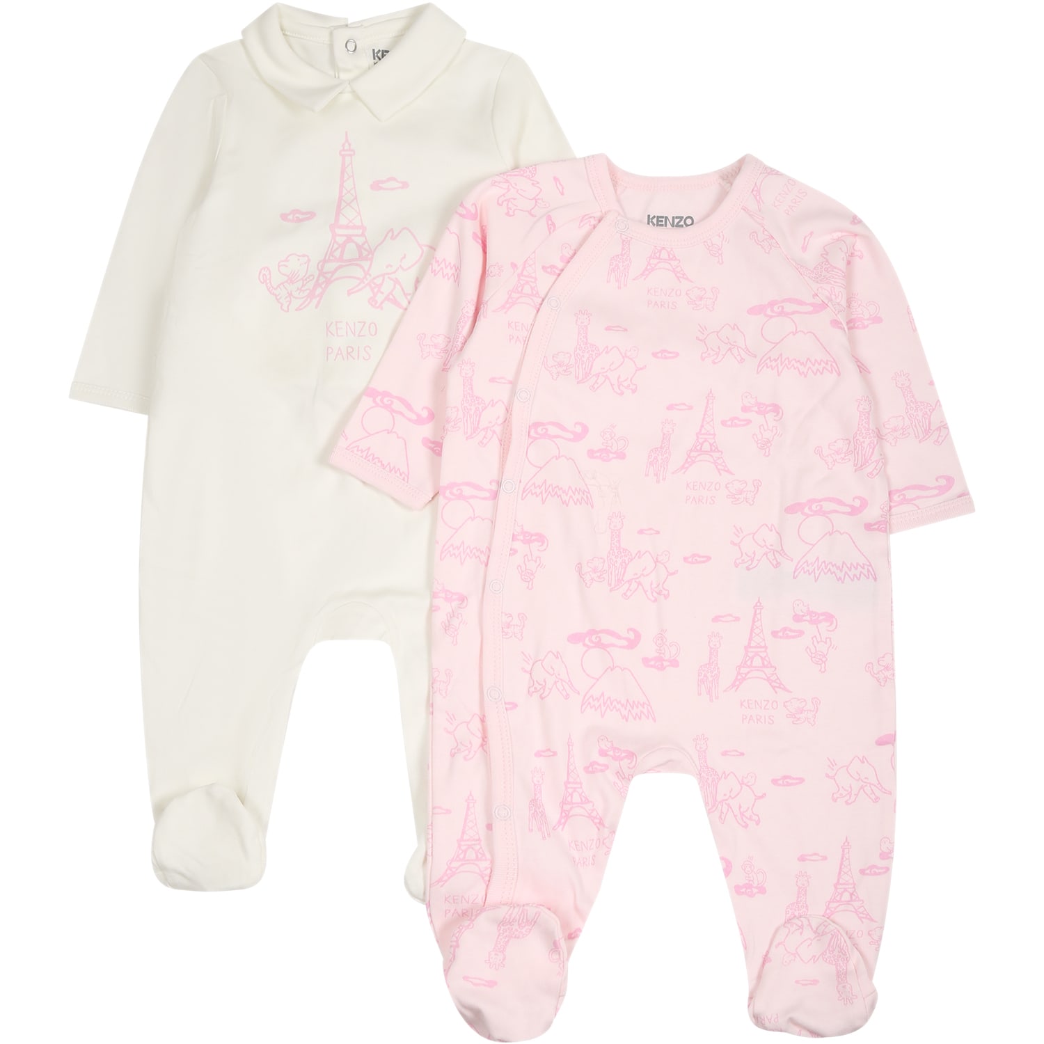 Kenzo Kids Pink Set For Baby Girl With Logo And Print ボディスーツ