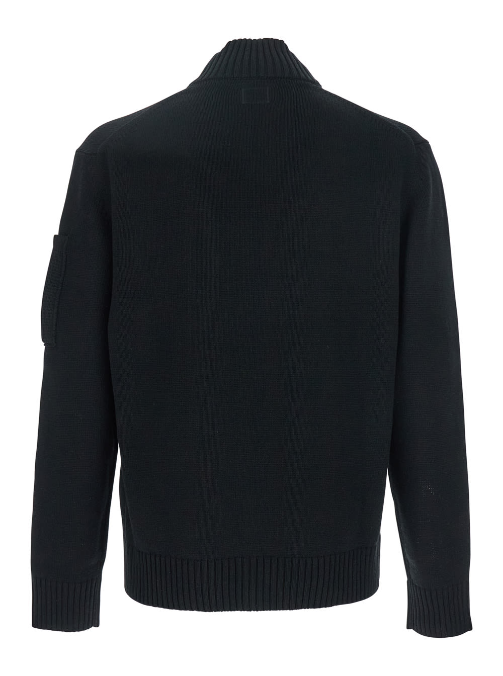 C.P. Company Black Cardigan With High Neck And Logo Plaque