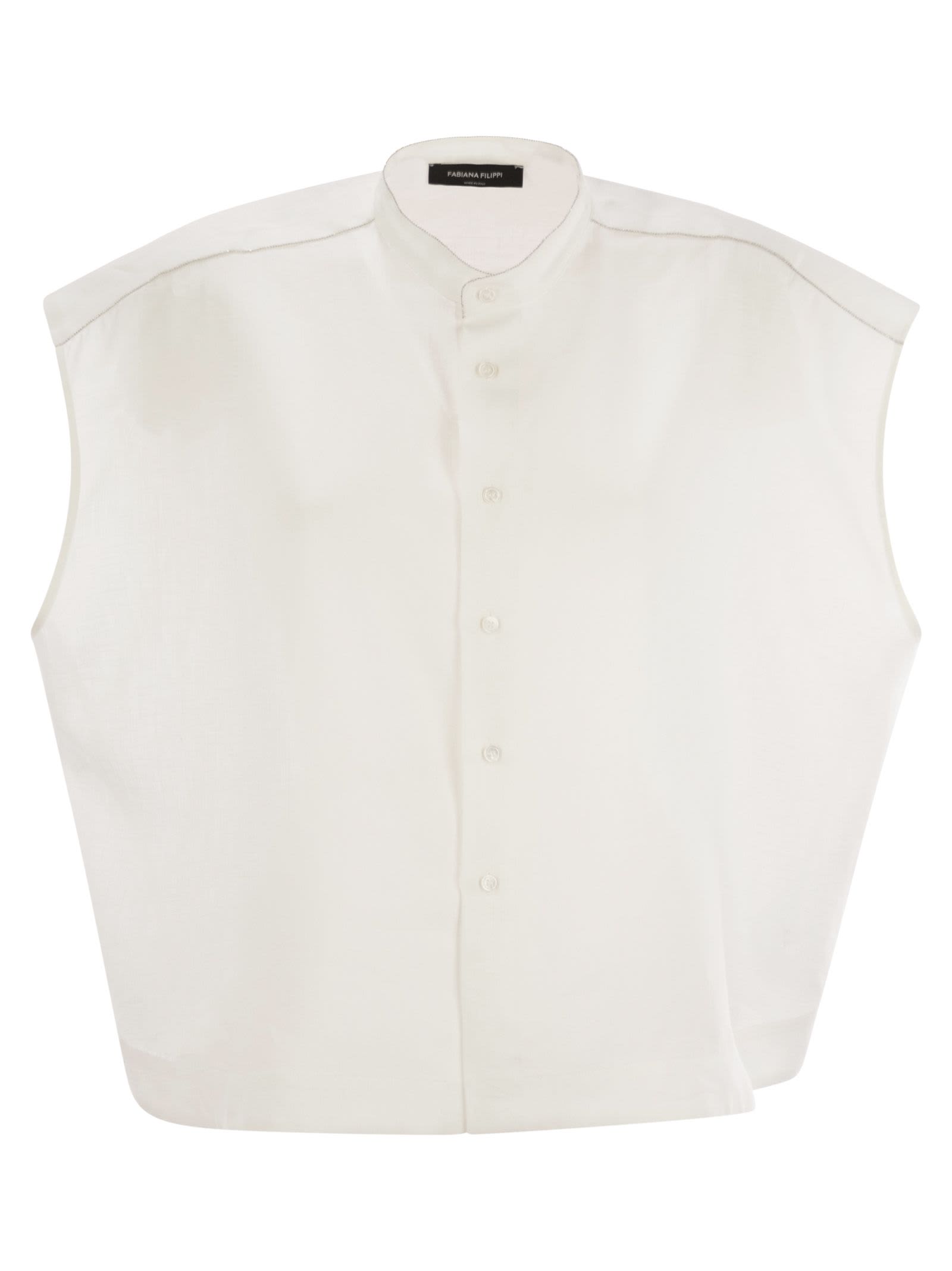 Tシャツ・カットソー FABIANA FILIPPI Sleeveless linen shirt (CAD275F883 1259) Linen canvas shirt, greige for Women | Fabiana Filippi®