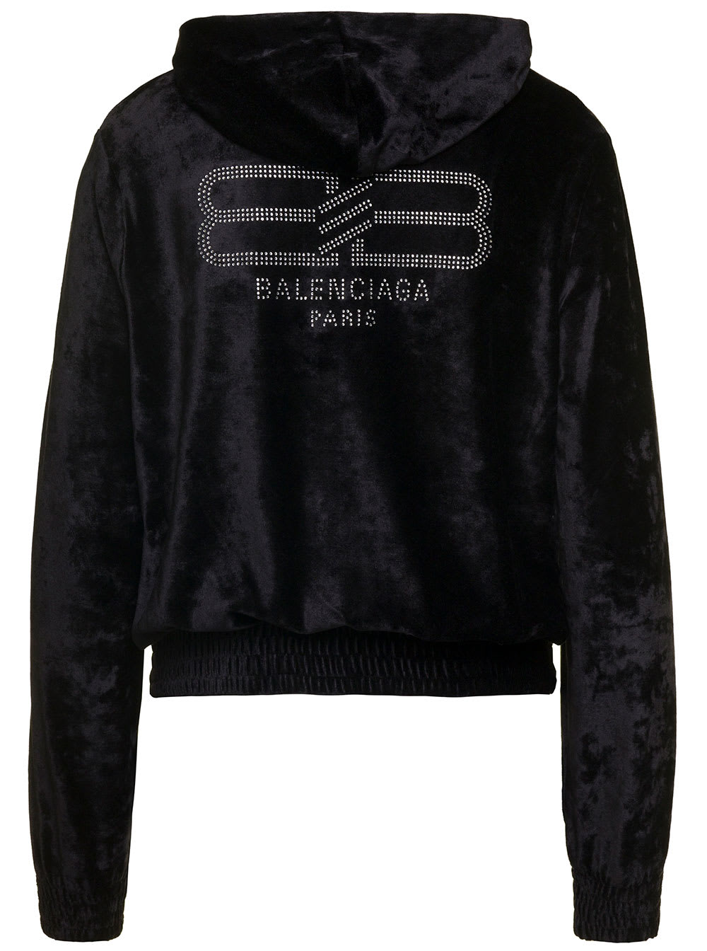 パーカー・フーディ BALENCIAGA FW23 VELVET SWEATSHIRT (751014_TOVO31000) Balenciaga Black Zip-up Hoodie And Rhinestone Bb Logo In
