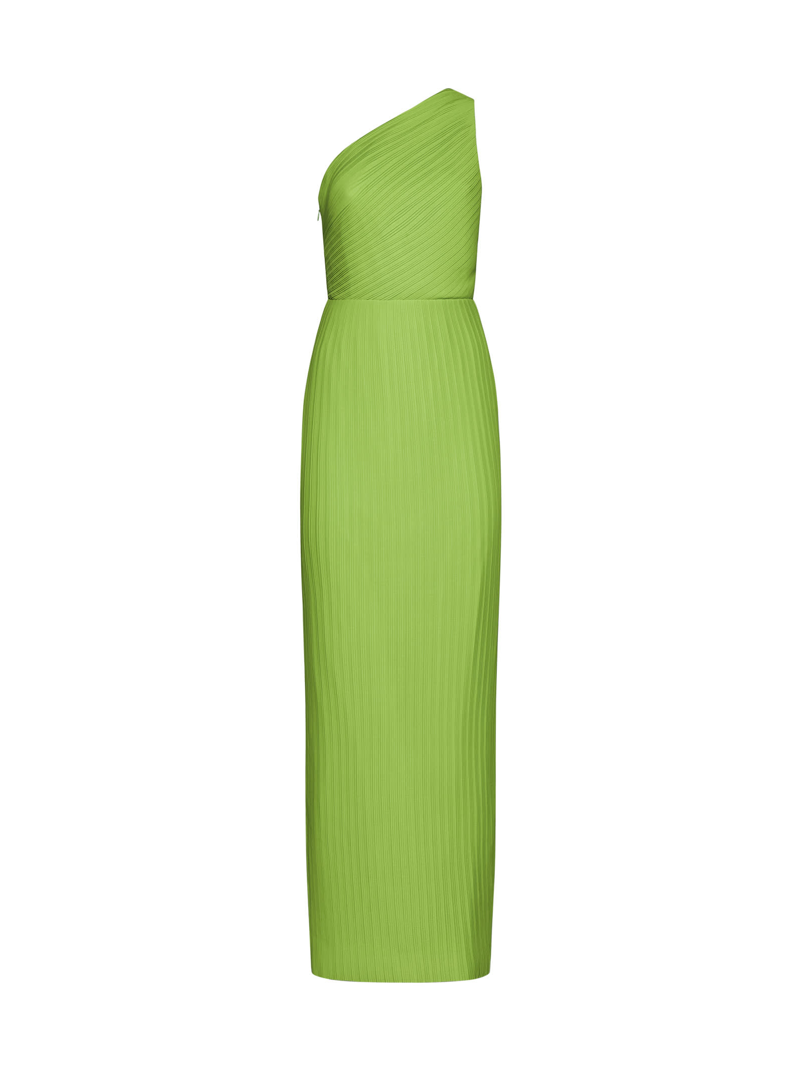 green one shoulder maxi dress in techno fabric woman