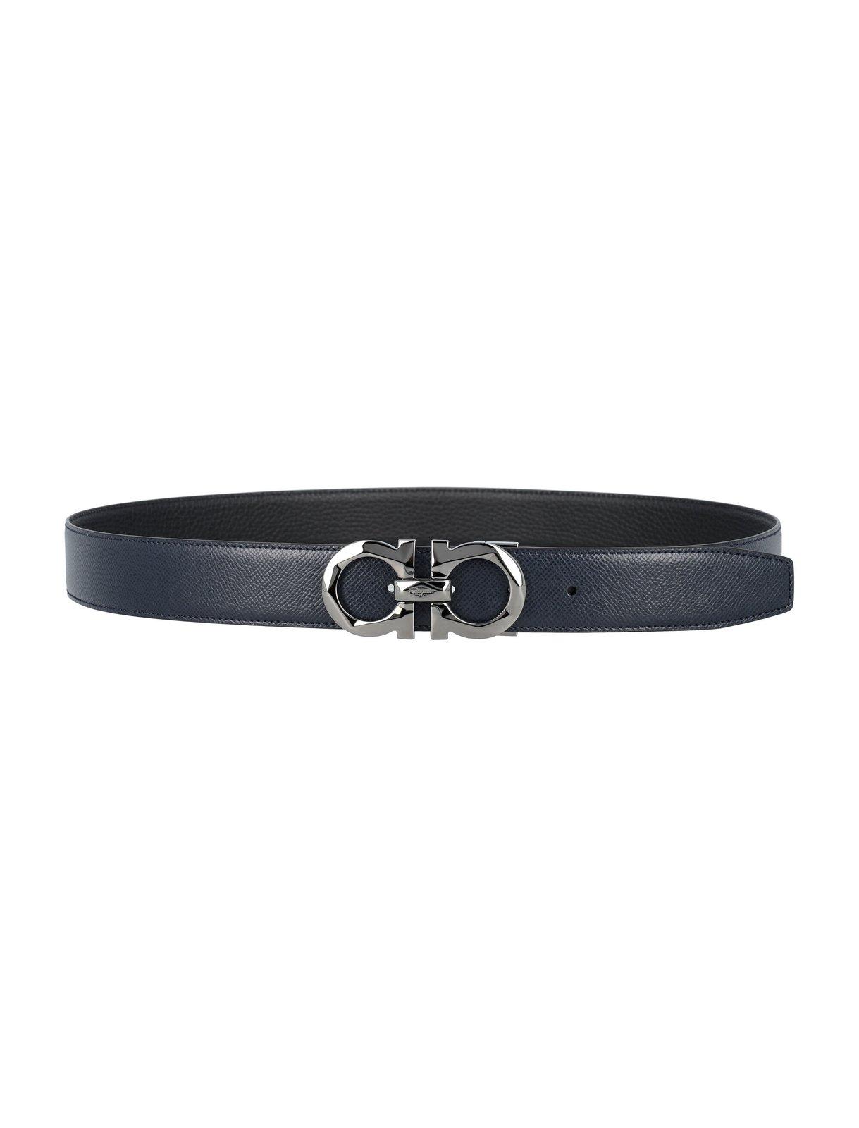 Salvatore Ferragamo Men's Black Leather Belt with Black Matte Buckle, 105 / Black