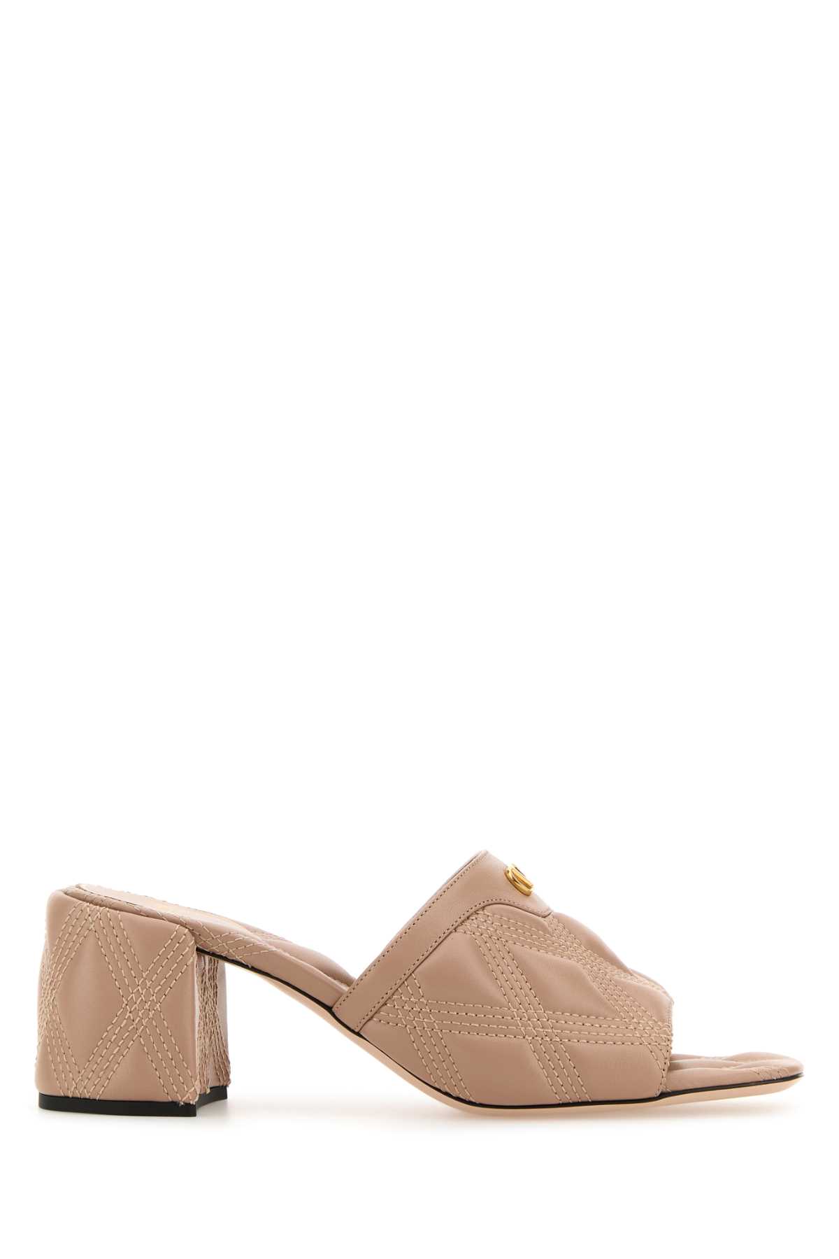サンダル・ミュール VALENTINO Antiqued pink leather Quiltie mules Valentino Garavani Powder Pink Leather Quiltie Mules