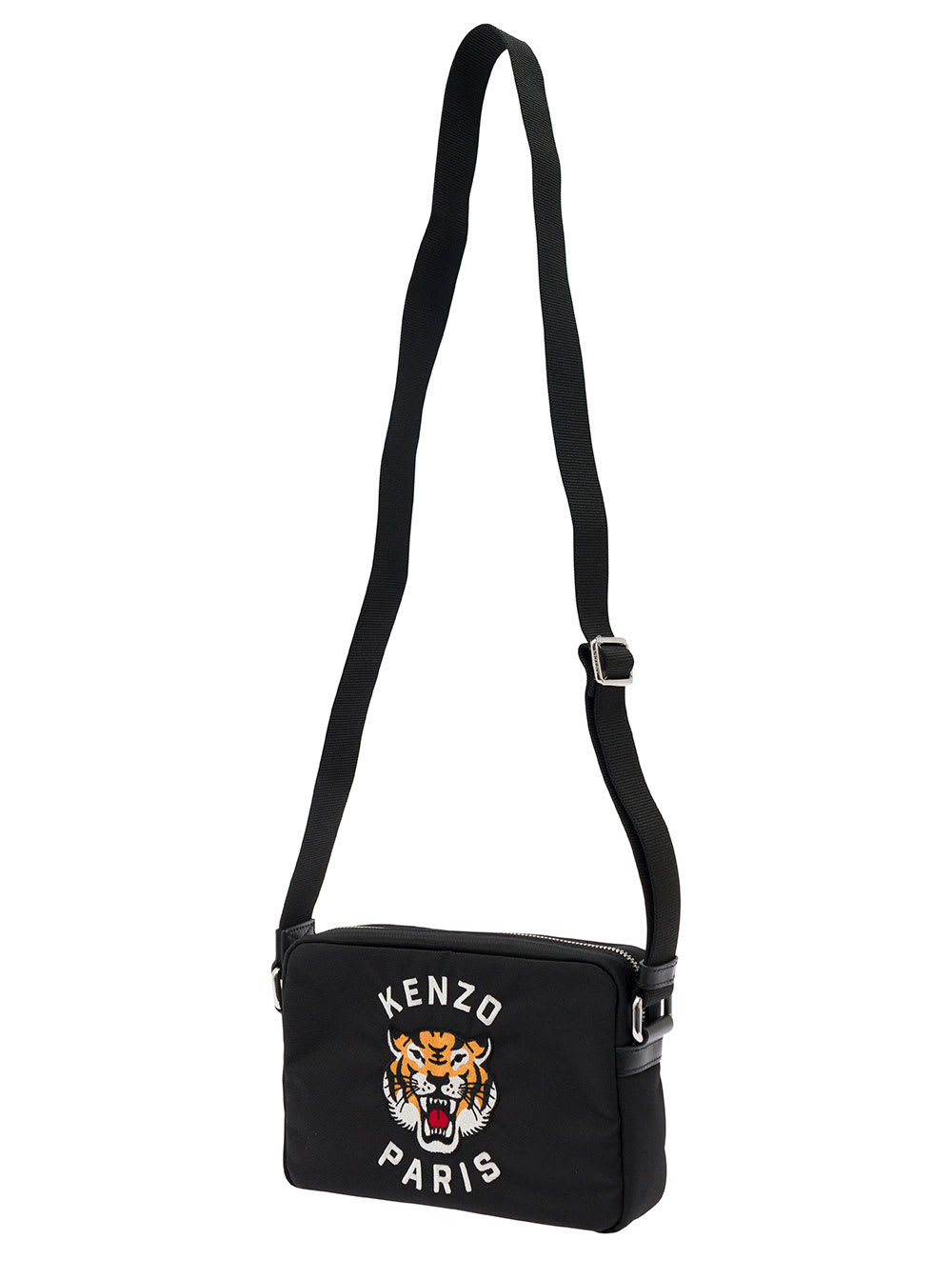 kenzo Varsity' Black Crossbody Bag With Tiger Embroidery In