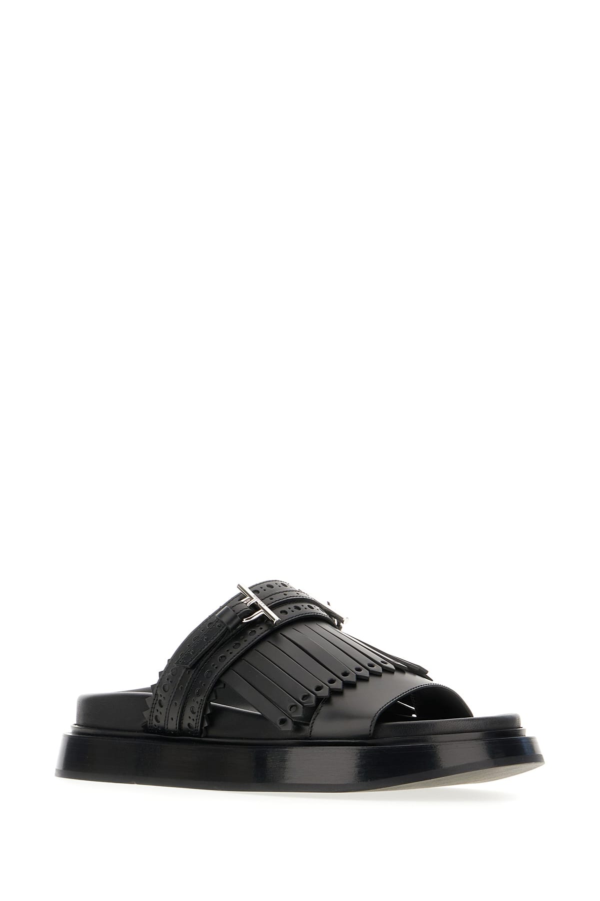 サンダル・ミュール alexander mcqueen Black leather slippers (817471WIACT 1064) Black-Silver Alexander McQueen Black-Silver Men Black Men's