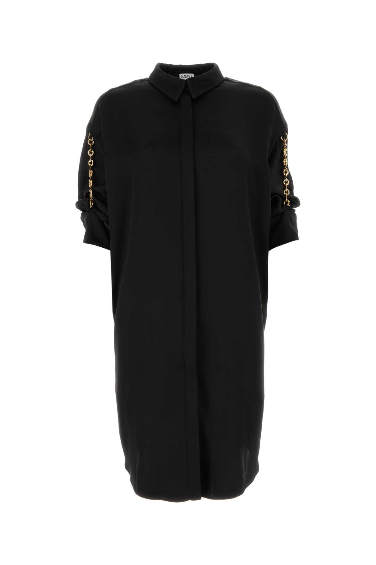 ワンピース LOEWE SS24 Black satin shirt dress (S359Y09XDB BLACK) Loewe Black Satin Shirt Dress | italist