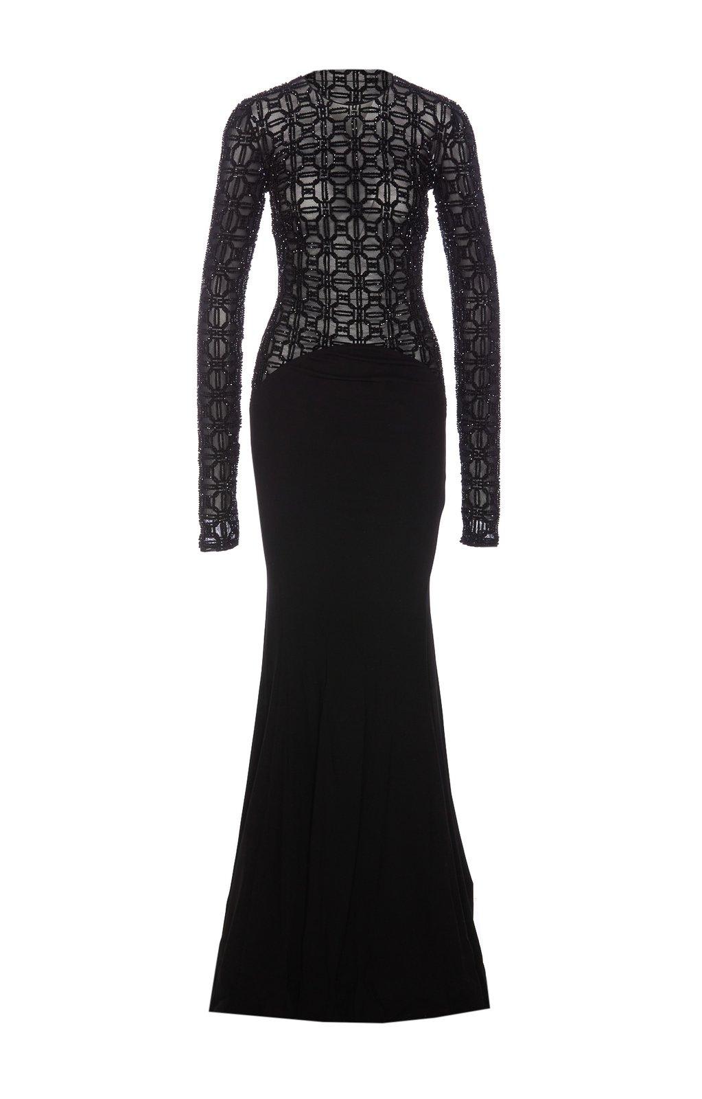 embroidered flocked maxi tulle dress elisabetta franchi