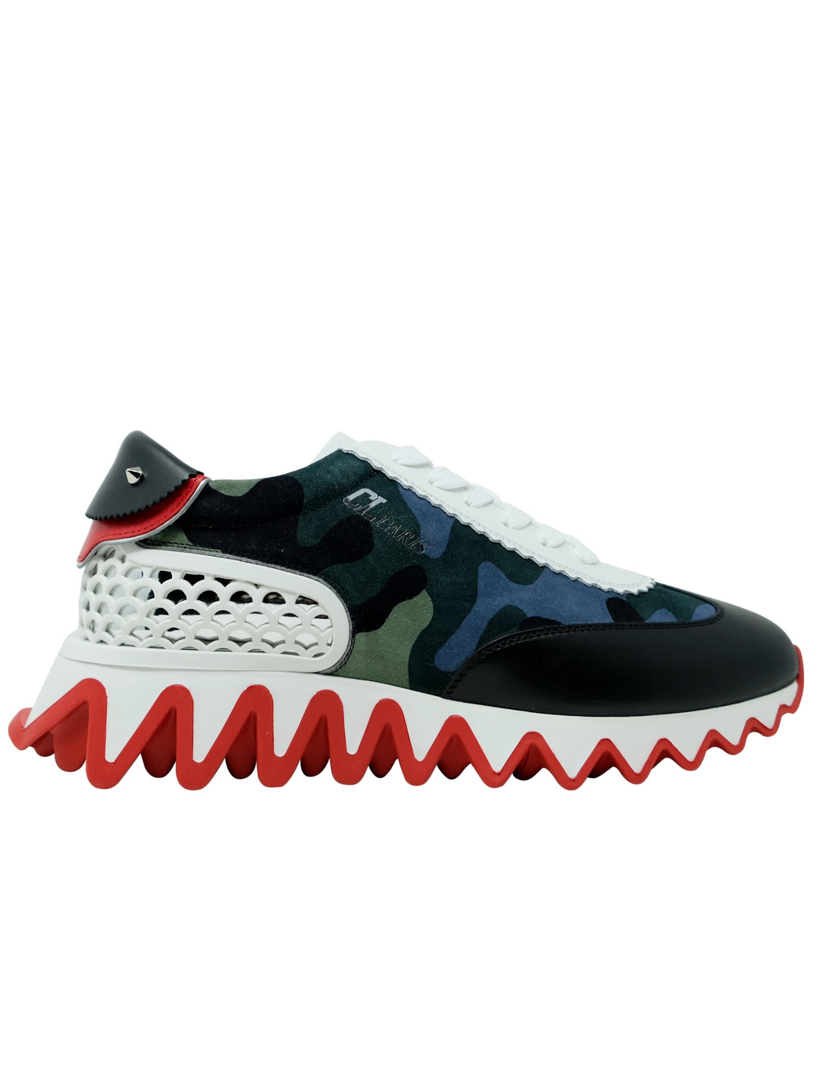 Christian Louboutin Military Green Leather Loubishark Sneakers In Black